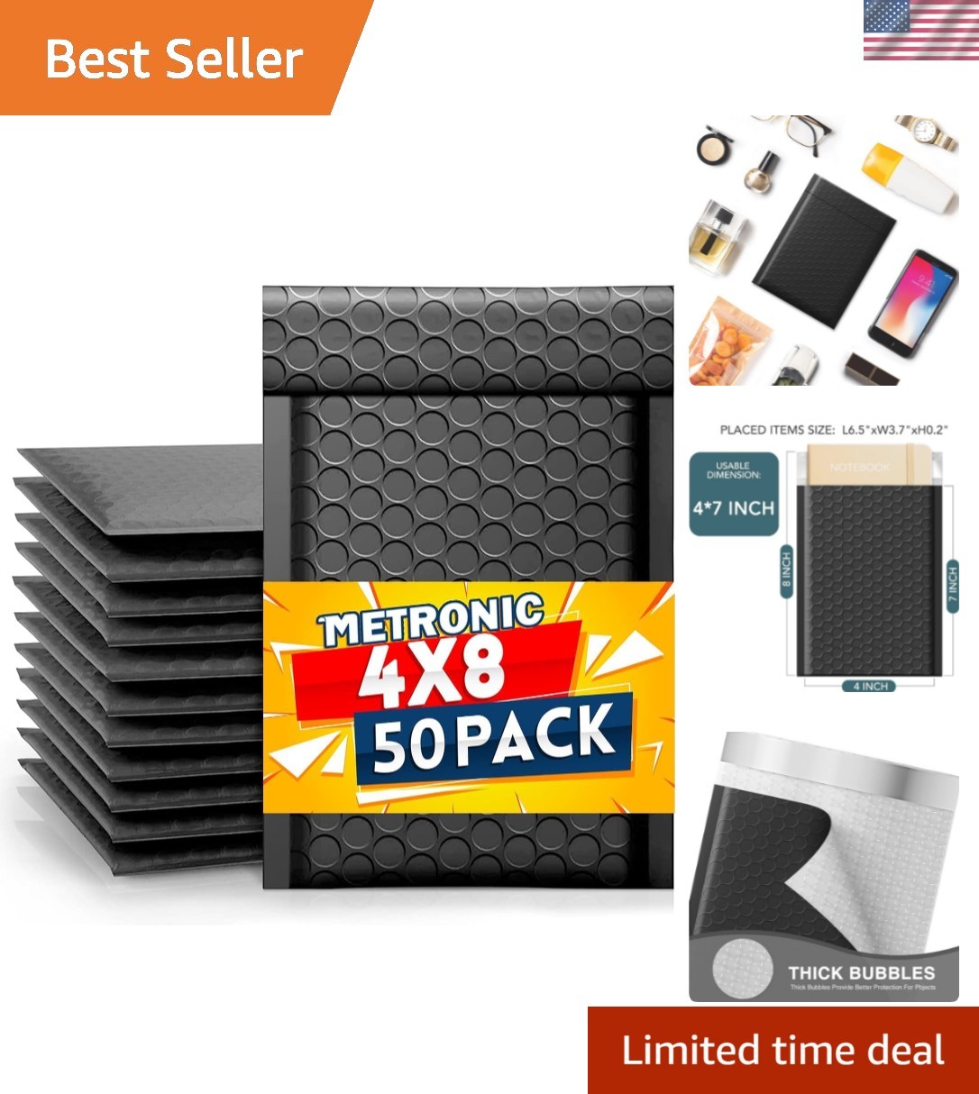 Bubble Mailers 4×8 Inch 50 Pack Black Bubble Mailer Usable Size 4×7 Waterproo…