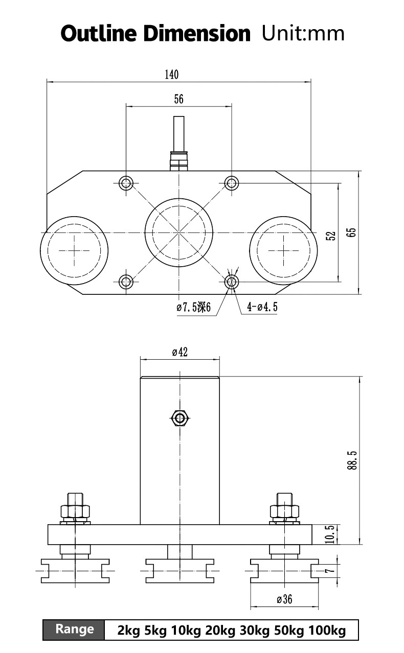 DAYSENSOR Tension Sensor for Wire Rope 220lb Three Pulley Load Cell Force Sensor