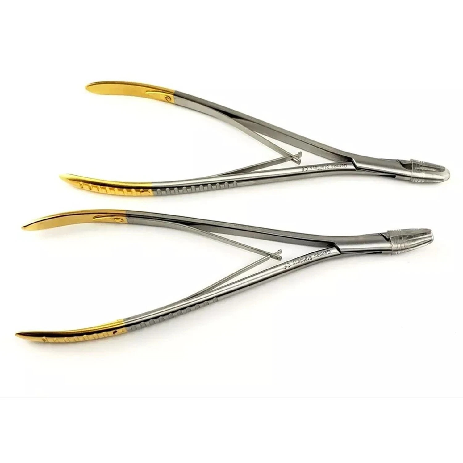 2 Lempert Bone Rongeur 8″ Straight & Curved German Stainless Steel Gold Handles