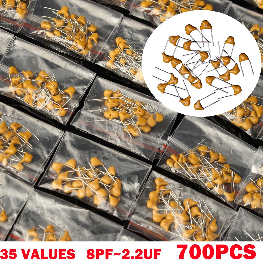 Set 700Pcs 35 Values 8pF~2.2uF Monolithic Ceramic Capacitor MLCC Assorted Kit US