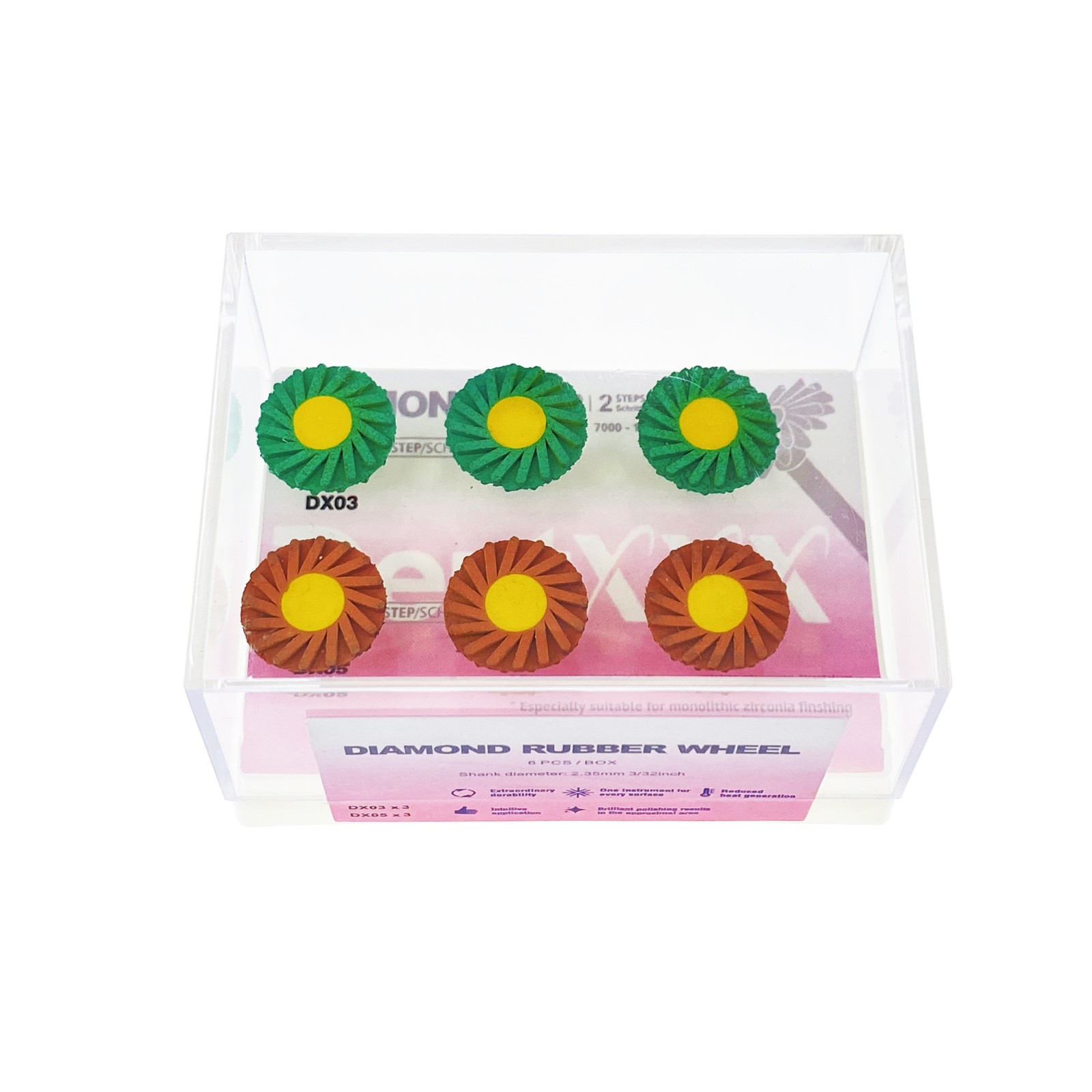 Dental Porcelain Zirconia Grinding Polishing Wheel Kit RA 2.35mm Rubber Diamond