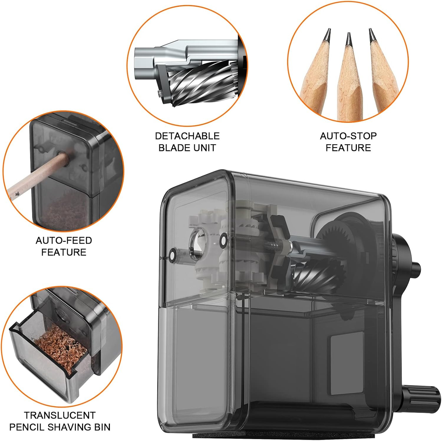 Pencil Sharpener Black, Manual Pencil Sharpener with Stronger Helical to Fast S
