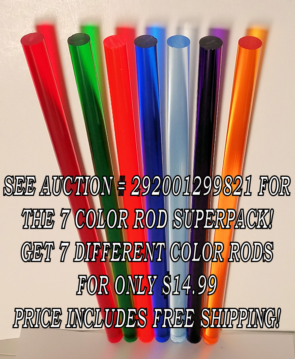 2 PC 1/2” DIAMETER 12” INCH LONG CLEAR ACRYLIC PLEXIGLASS LUCITE PLASTIC ROD