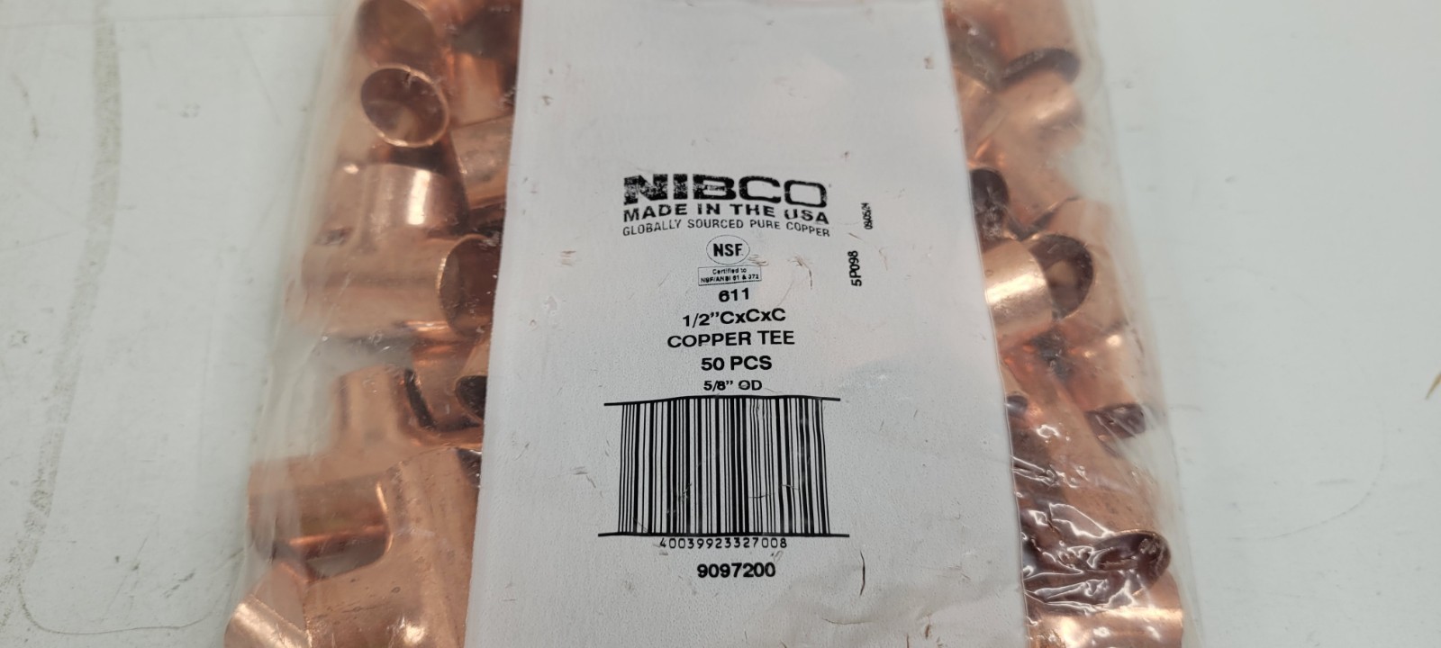 (50 PACK) Nibco 9097200 611 1/2″ x 1/2″ x 1/2″ Copper Solder Cup Tee Fitting NEW