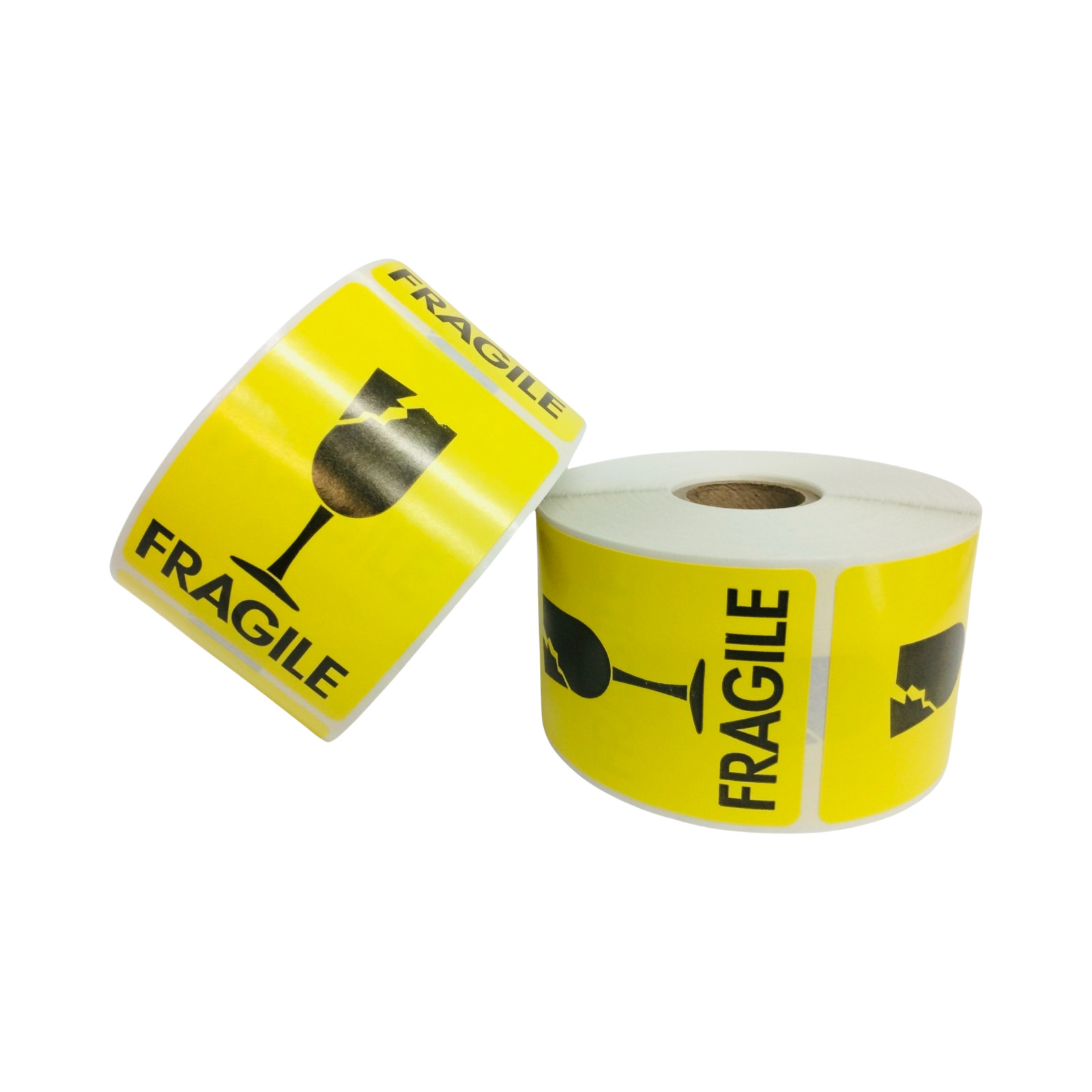 2×3 Fragile Cracked Glass Labels Yellow Shipping Peel & Stick (2) RLS of 500 EA