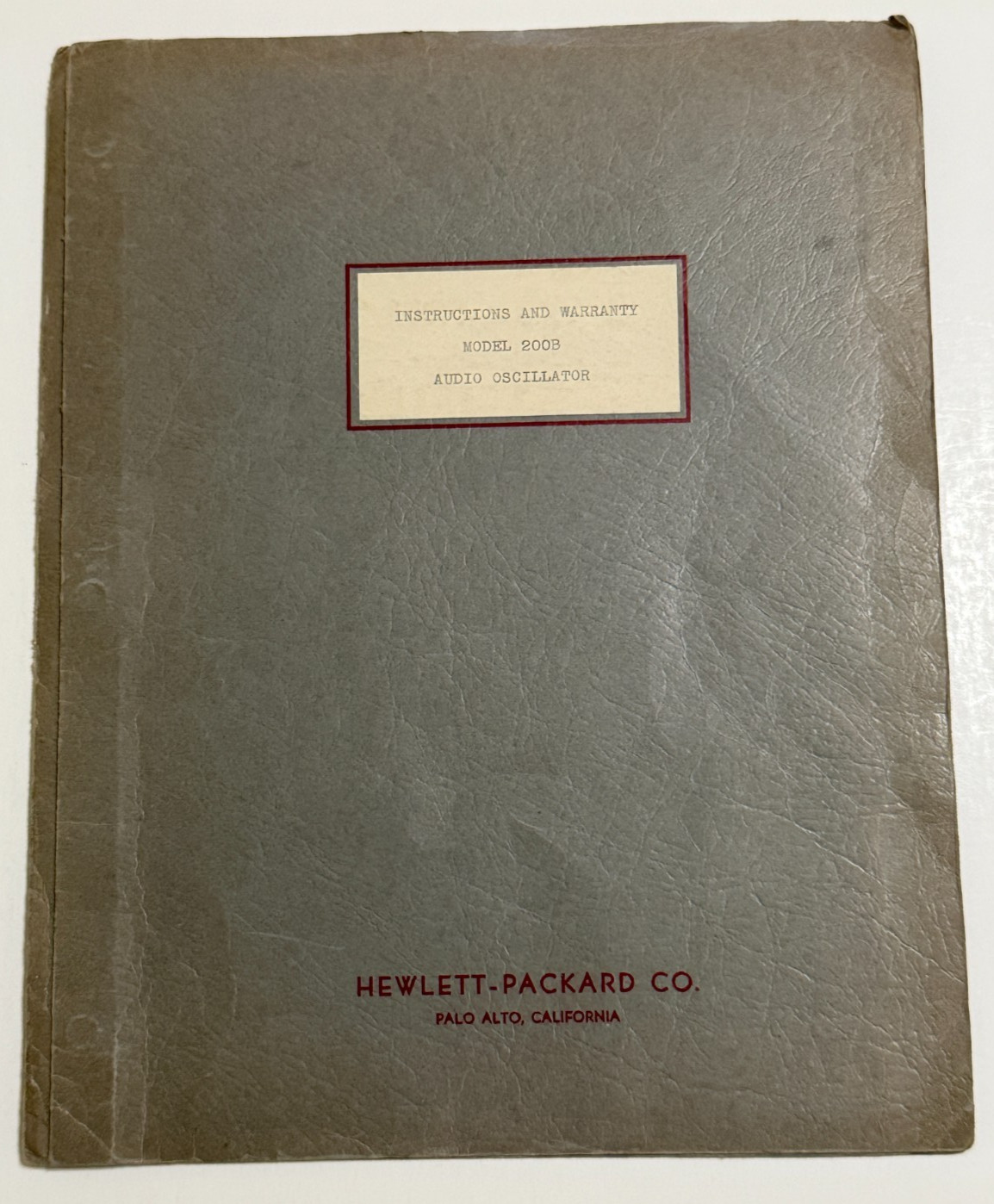 Very Early HP 200B Vacuum Tube Audio Oscillator Instructions Manual Only 1940s