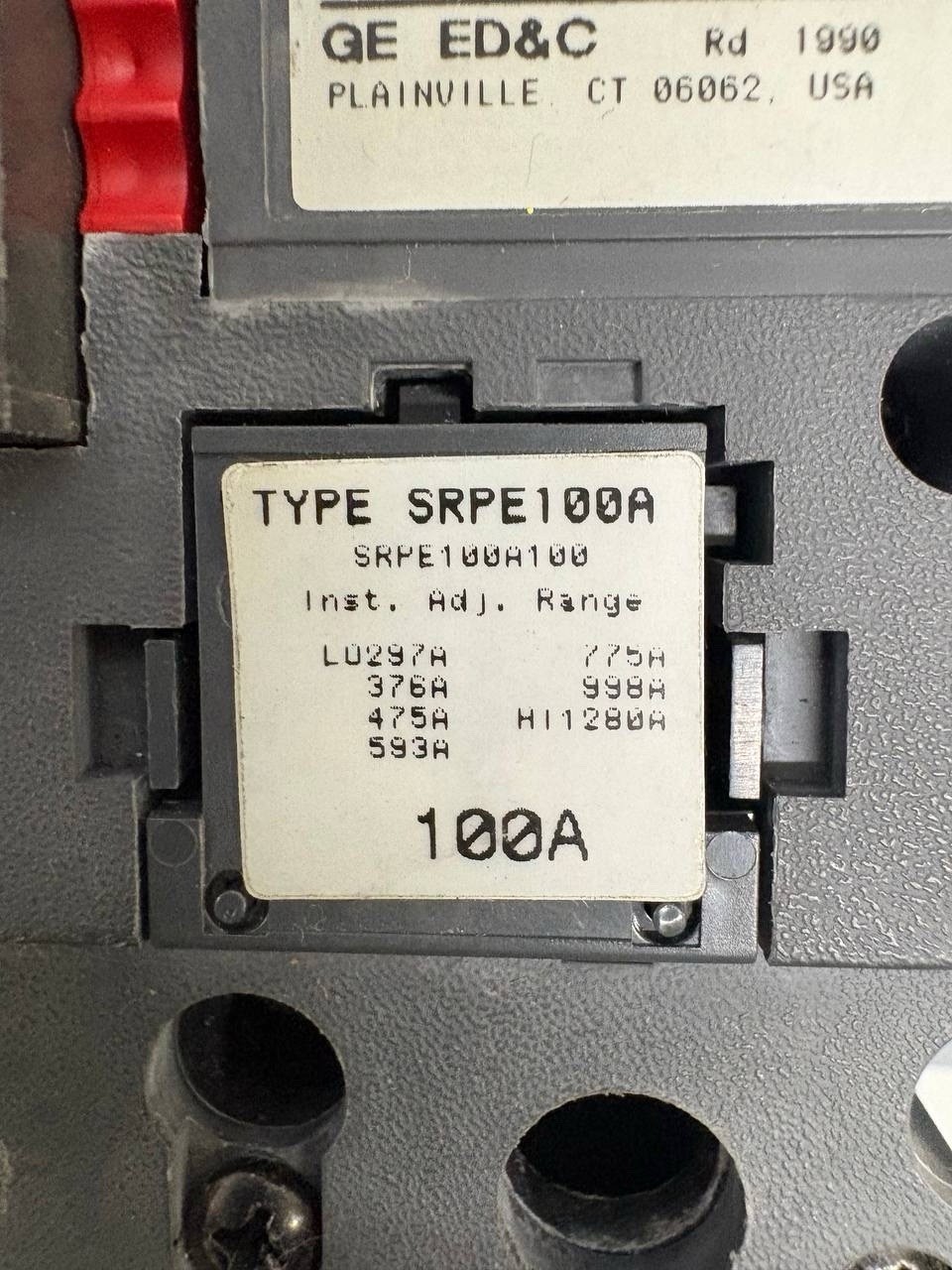 GE SELA36AT0100 Spectra RMS 100A 600V 3 Pole Breaker W/ SRPE100A Plug & Alarm