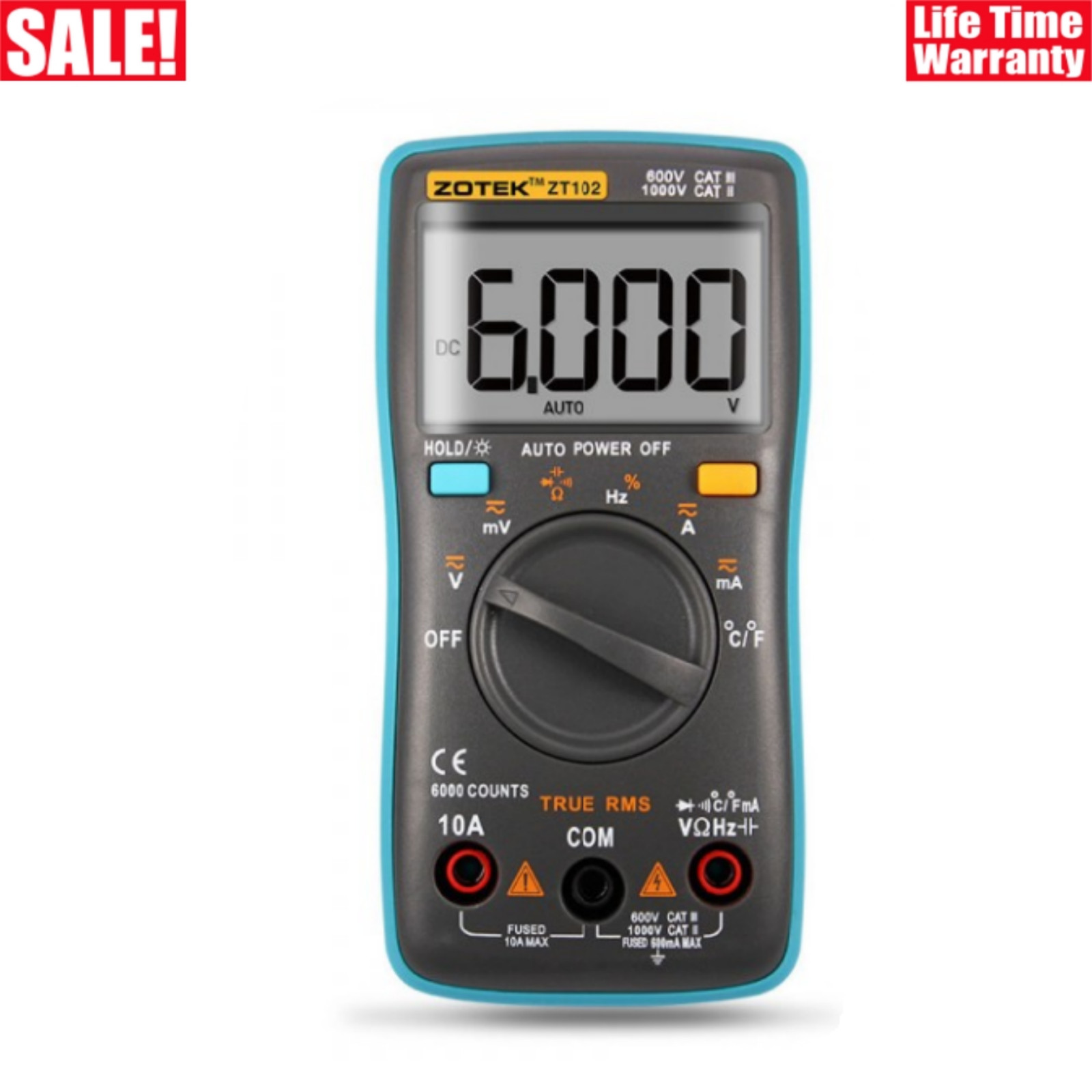 ZOTEK ZT102 Digital Multimeter Tester 600V CAT III & 1000V CAT II 6000 Counts