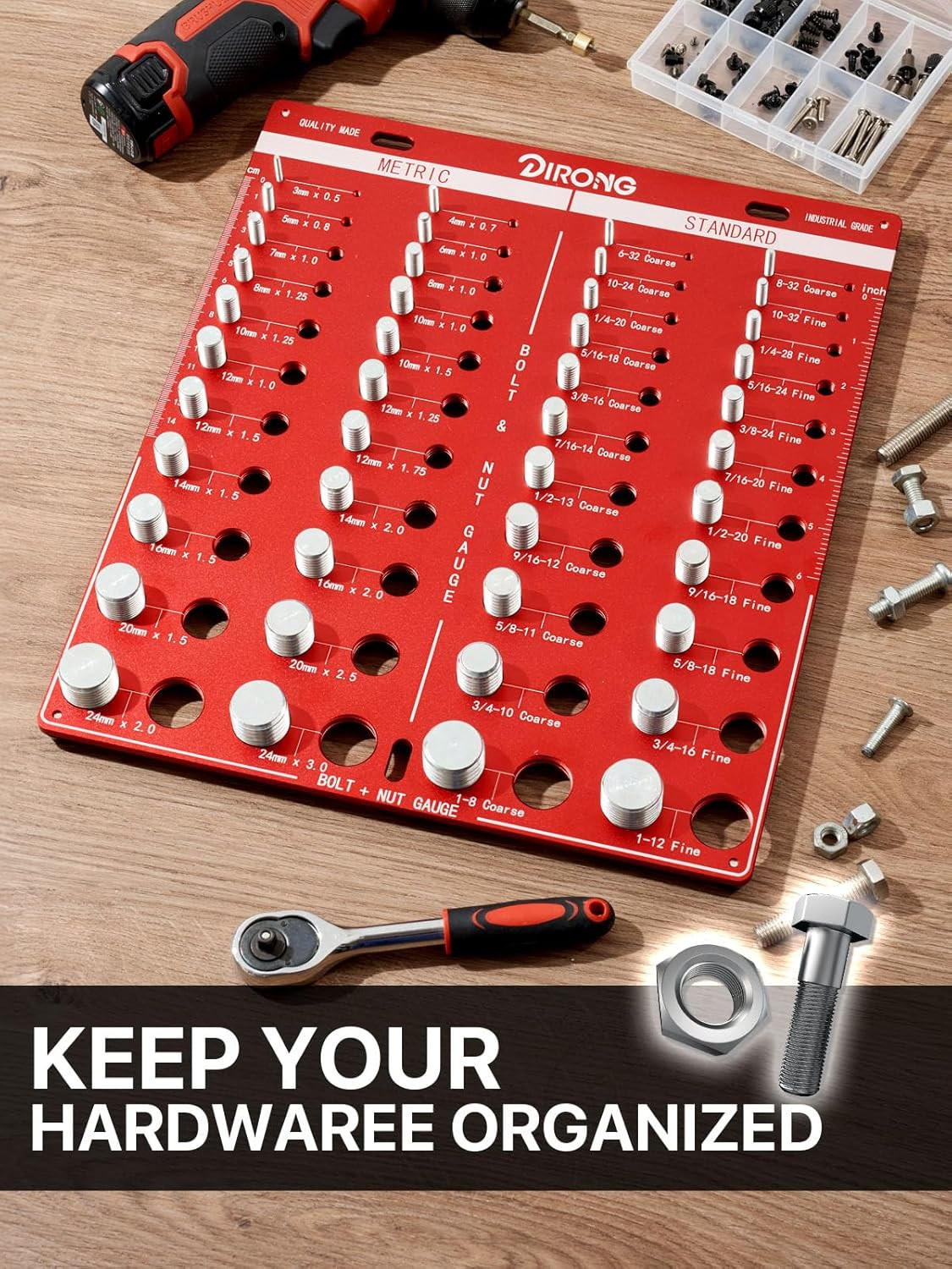 Thread Pitch Gauge & Bolt Size Checker Metric SAE Wall Mount Aluminum