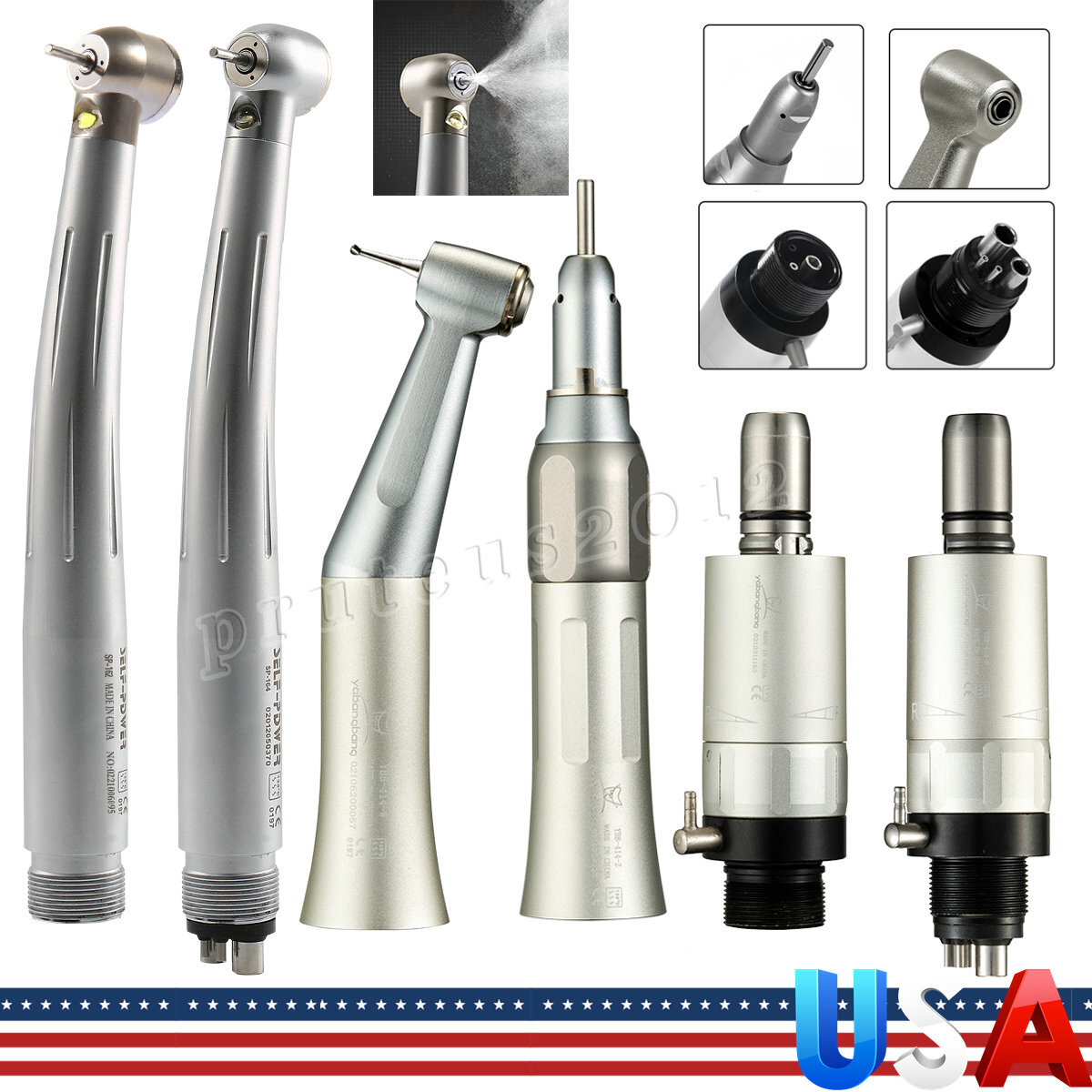 Kit de pieza de mano turbina fibra óptico dental LED de alta y baja velocidad