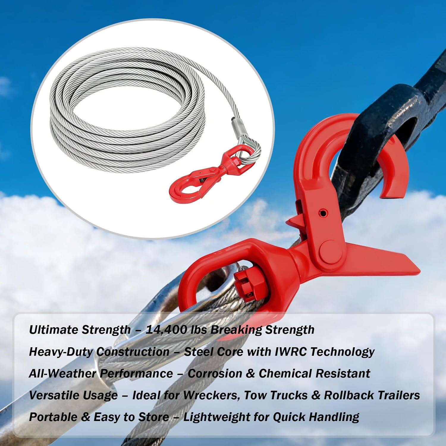 3/8″ X 75′ Wire Cable, Heavy Duty Galvanized Steel Winch Cablewith Self-Locking