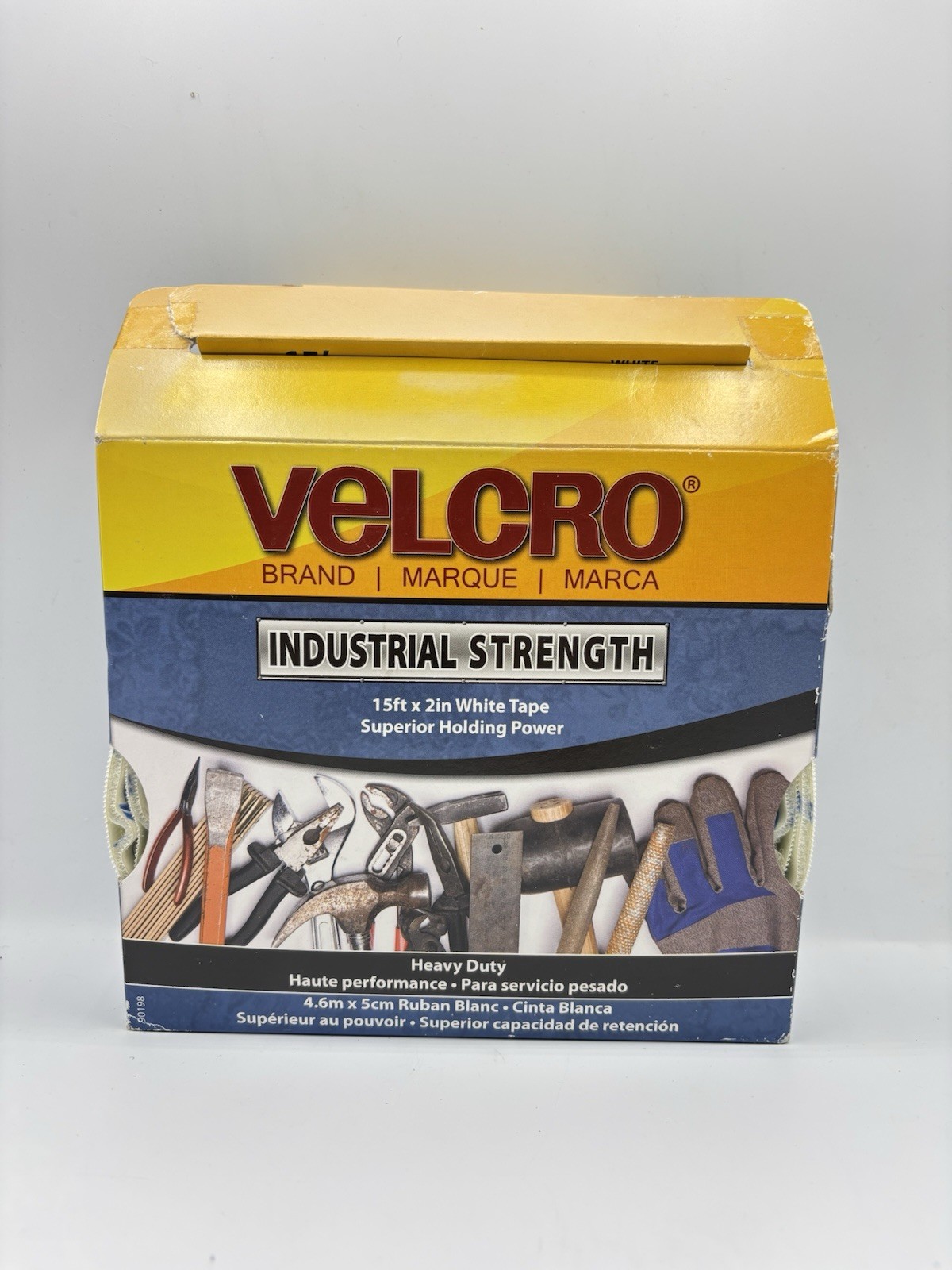 VELCRO Industrial Strength White Tape 15ft x 2in Heavy Duty Hook & Loop Roll
