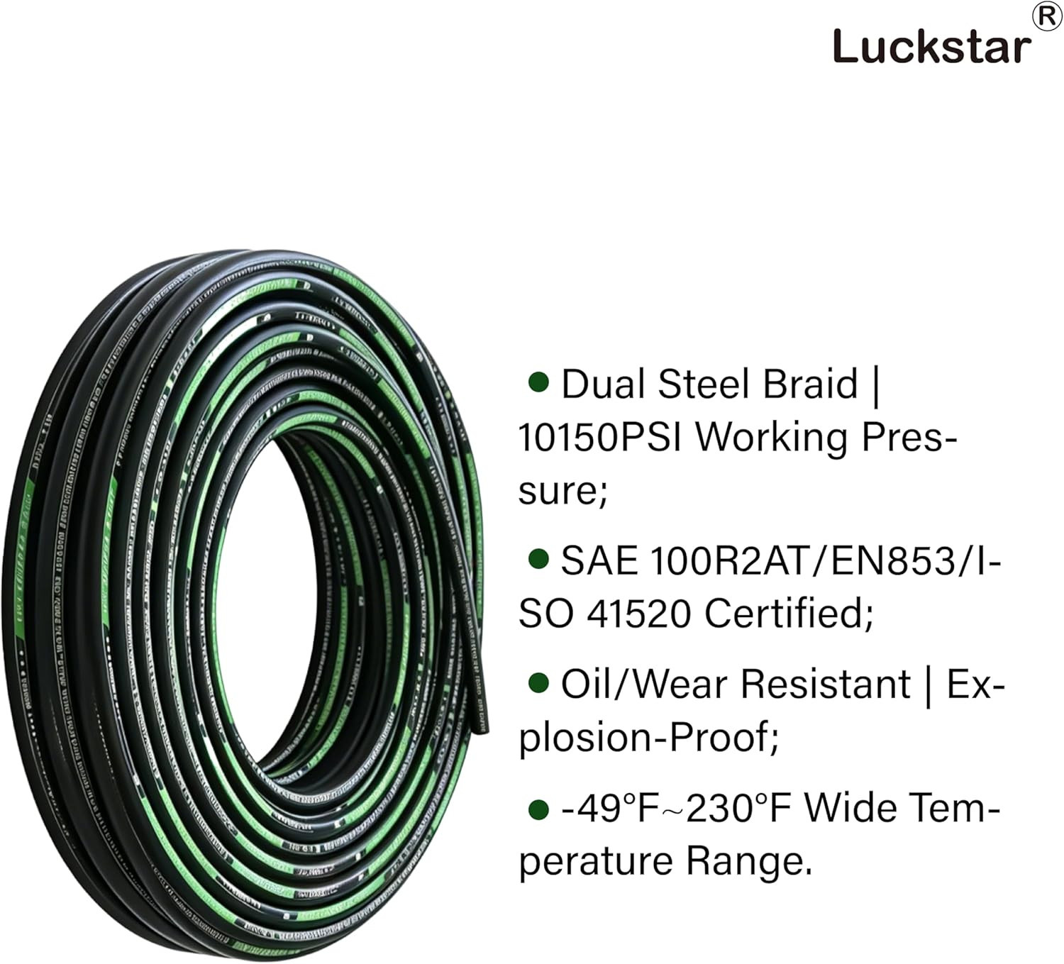 10Ft 1/4 Inch Hydraulic Hose (EN853 SAE 100R2AT -70Mpa/10150Psi, 2-Layer Steel B