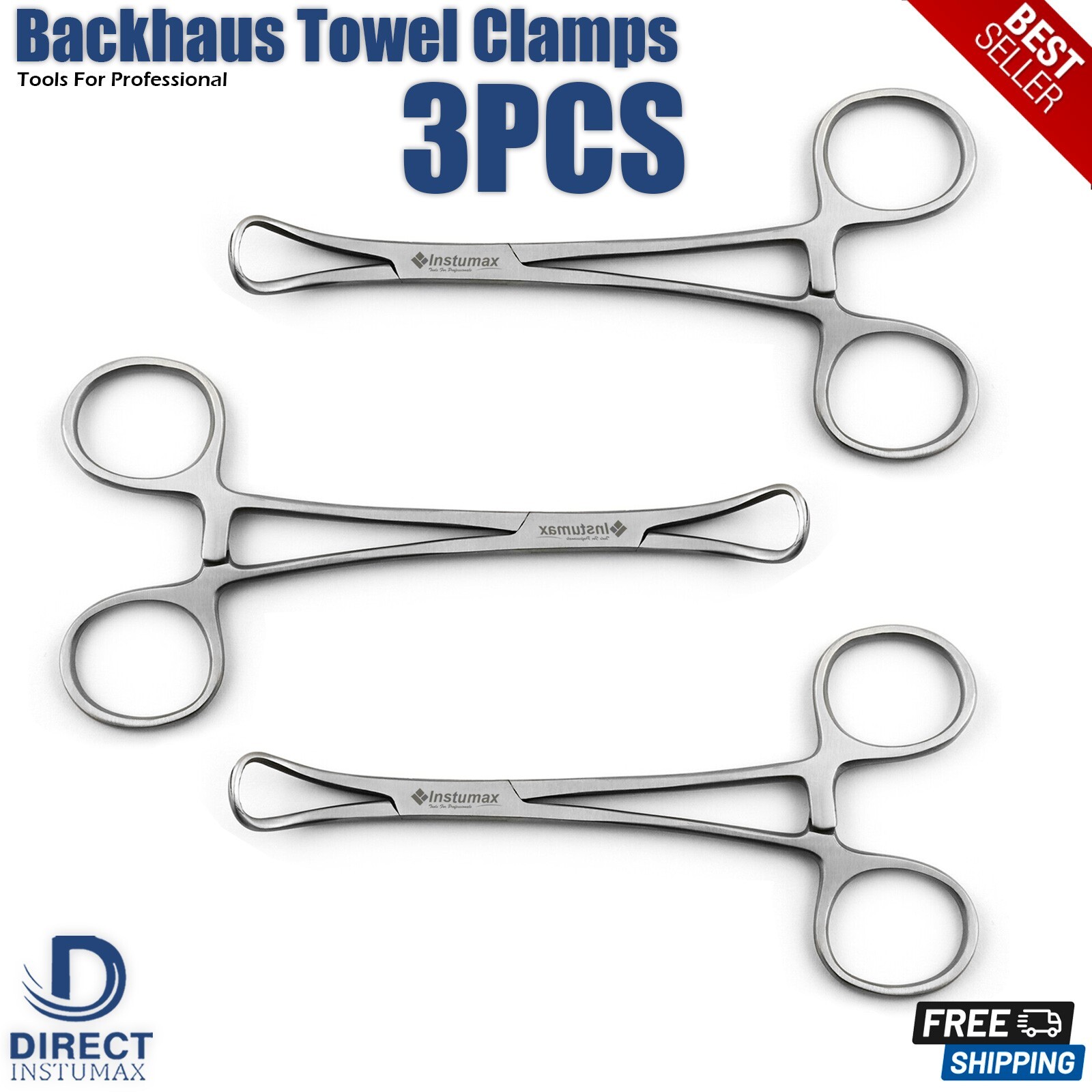 3Pcs Backhaus Towel Clamp 5.5” Surgical Locking Forceps Tissue Body Piercing