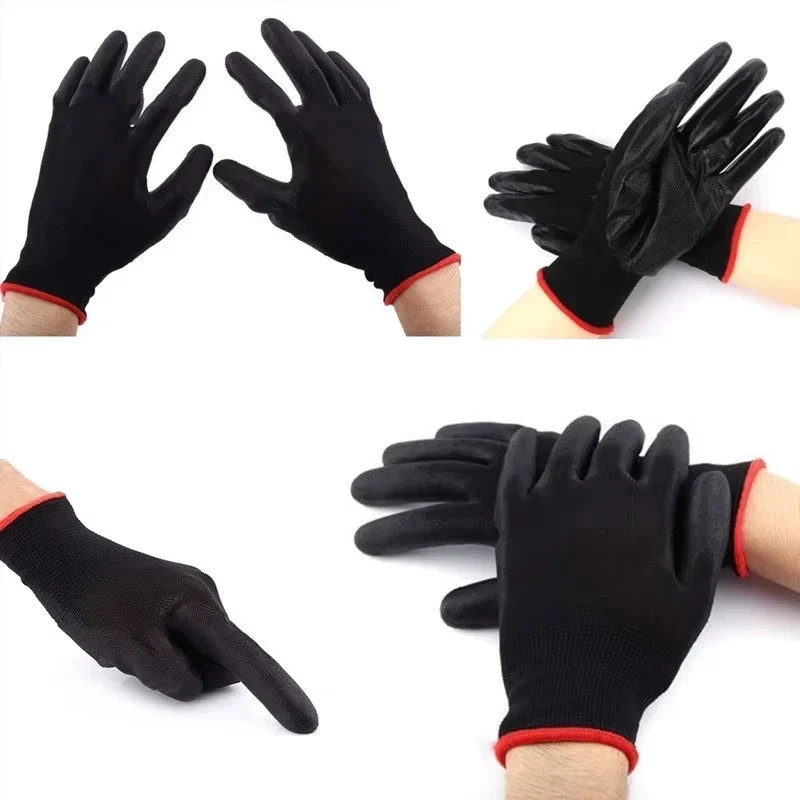 WOLF Ultra-Thin Black Work Gloves Polyurethane Palm Coated Nylon Shell 12 Pairs