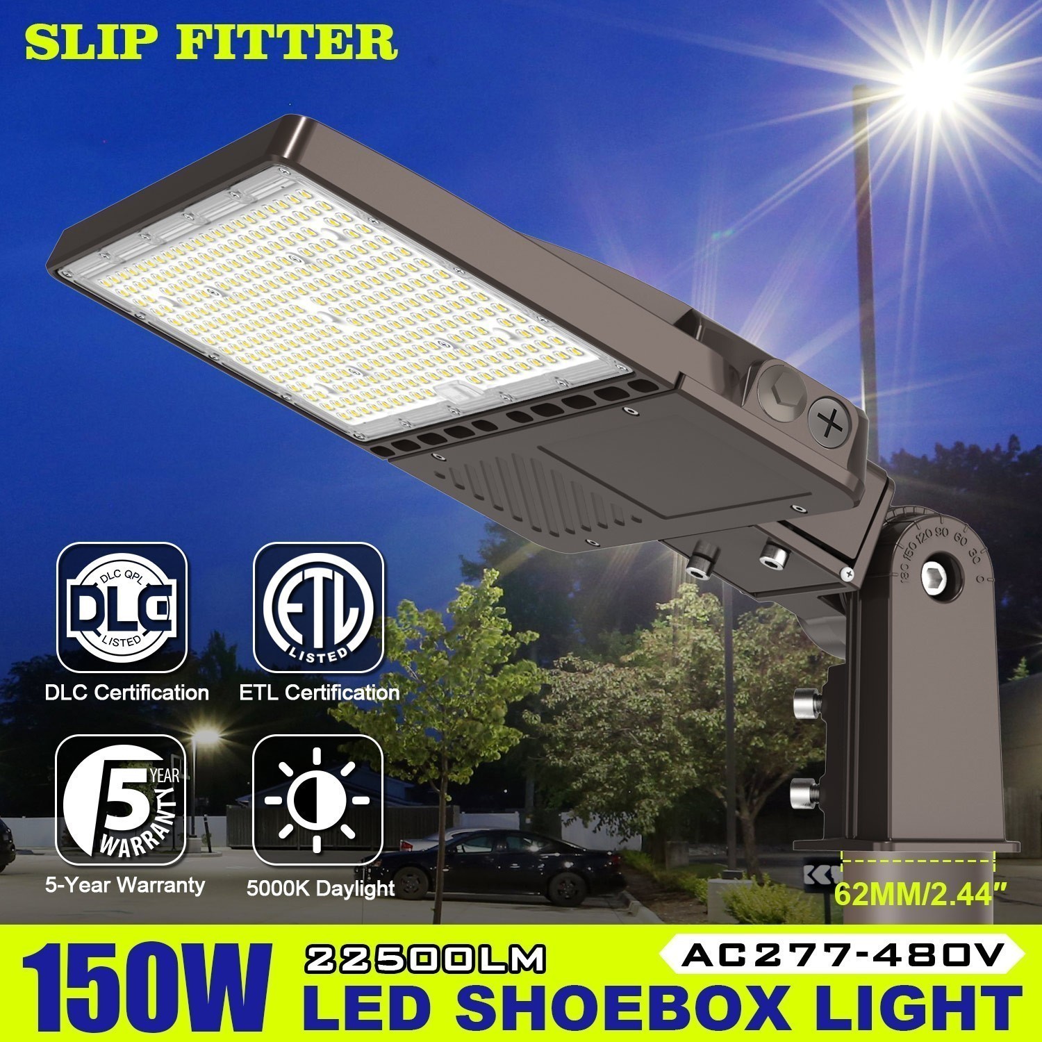 150W LED Parking Lot Light 5000K Street Shoebox Pole Light Dusk to Dawn 22,500LM