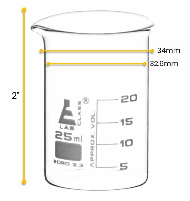 Eisco 25ml Beakers, Low Form, 5ml Graduations – Borosilicate Glass – 12 Pack