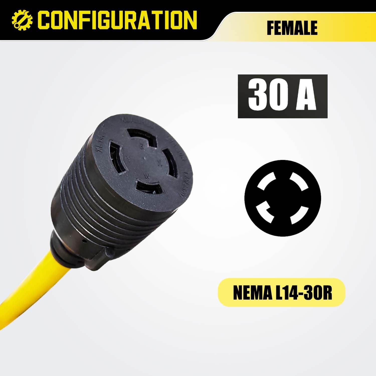 LAVANDINO NEMA TT-30P to L14-30R Adapter Cord, 30 Amp RV 3 Prong to 4 Prong T…