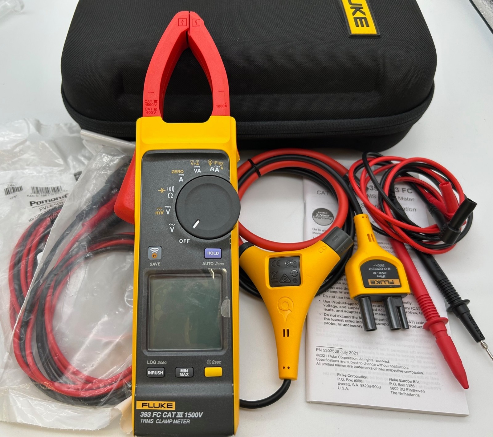 Fluke 393 FC Cat III 1500V TRMS Clamp Meter with Iflex i2500-18 – MINT used once