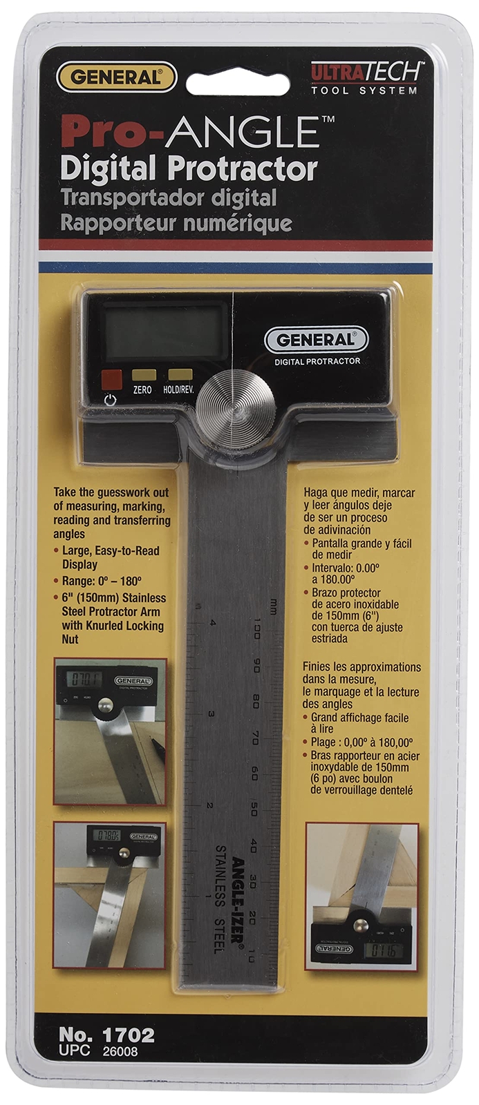 1702 6inch Stainless Steel Pivoting Arm Digital Protractor