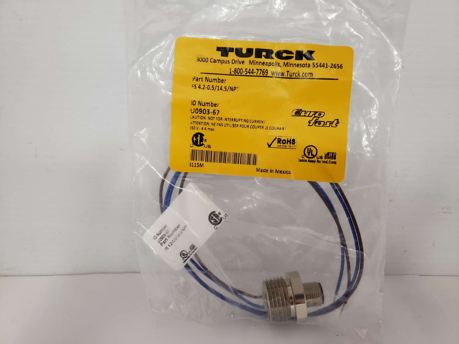 TURCK FS 4.2-0.5/14.5/NPT EUROFAST RECEPTACLE (U0903-67) NIB