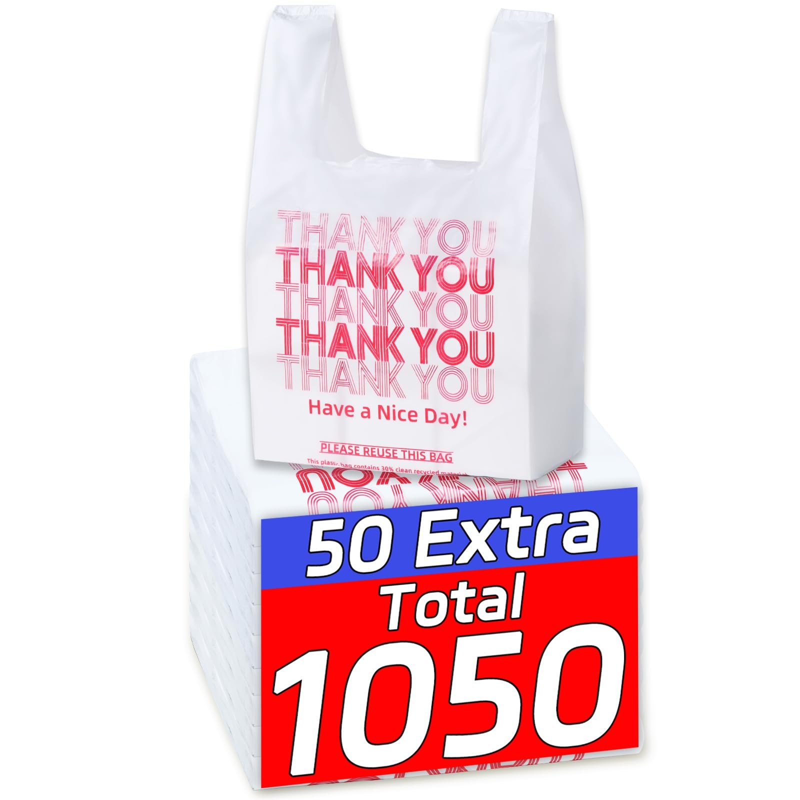1050 Count Plastic Bags with Handles, T-Shirt bags, Thank You bag, Grocery ba…