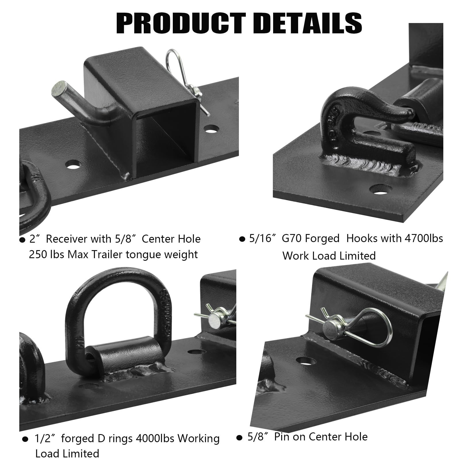 Tractor Bucket Hooks Bolt on Hooks 2” Receiver, G70 Grade Grab Hooks, Forg