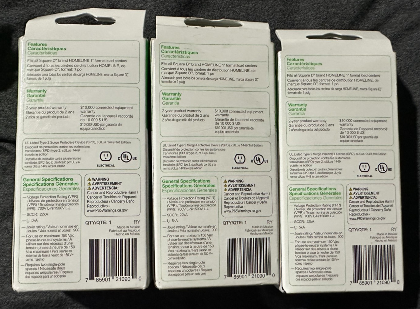 Lot of 3 – NEW Square D HOM2175SB Homeline Surge Protective Device 22.5kA