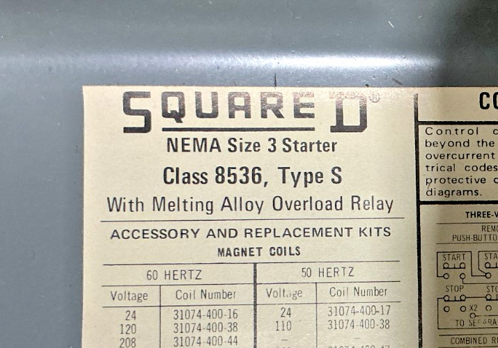 New Square D 8536SEG1V02S Ser A AC Magnetic Starter 110/120V 50/60HZ – No Box