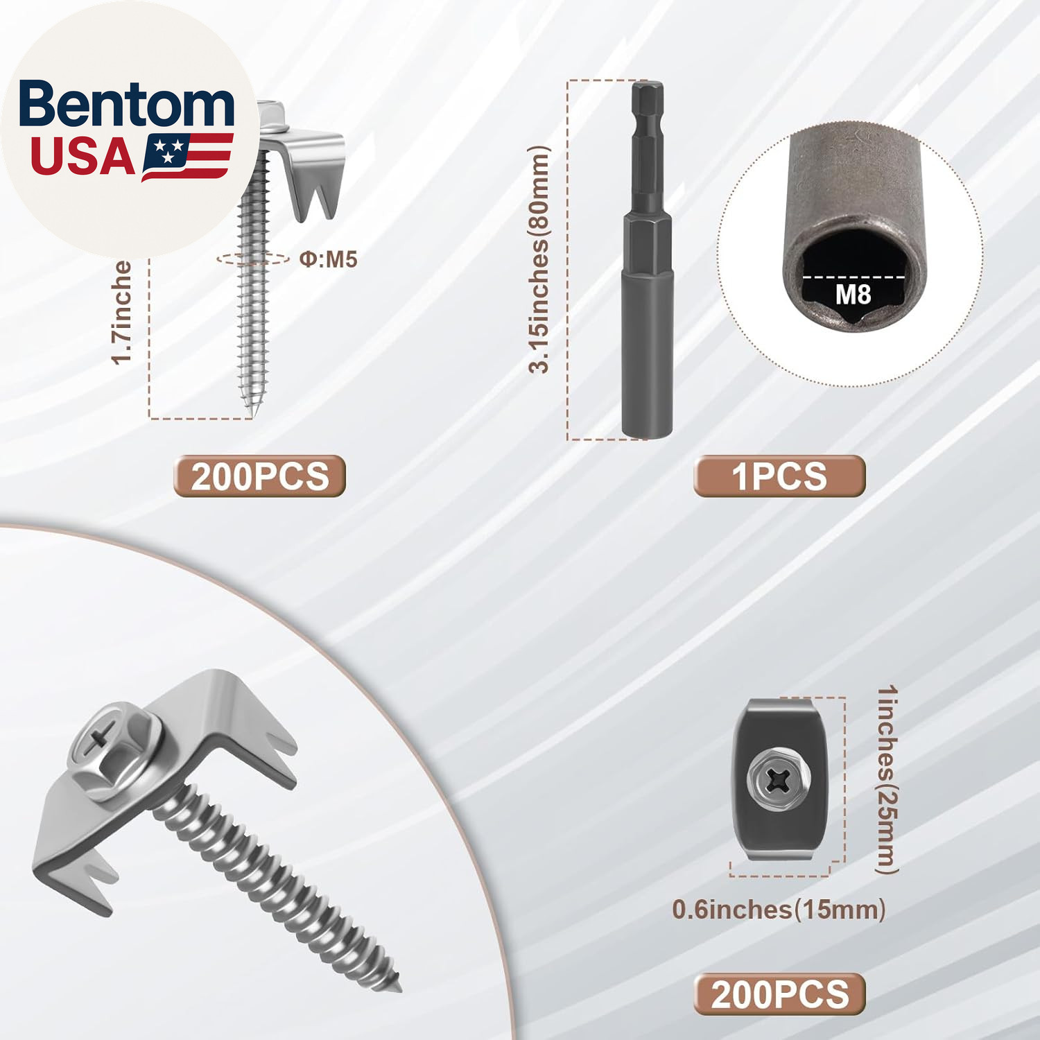 Fence Staples with Screws, 200 Pack Stainless Steel Fence Fasteners, Heavy Duty