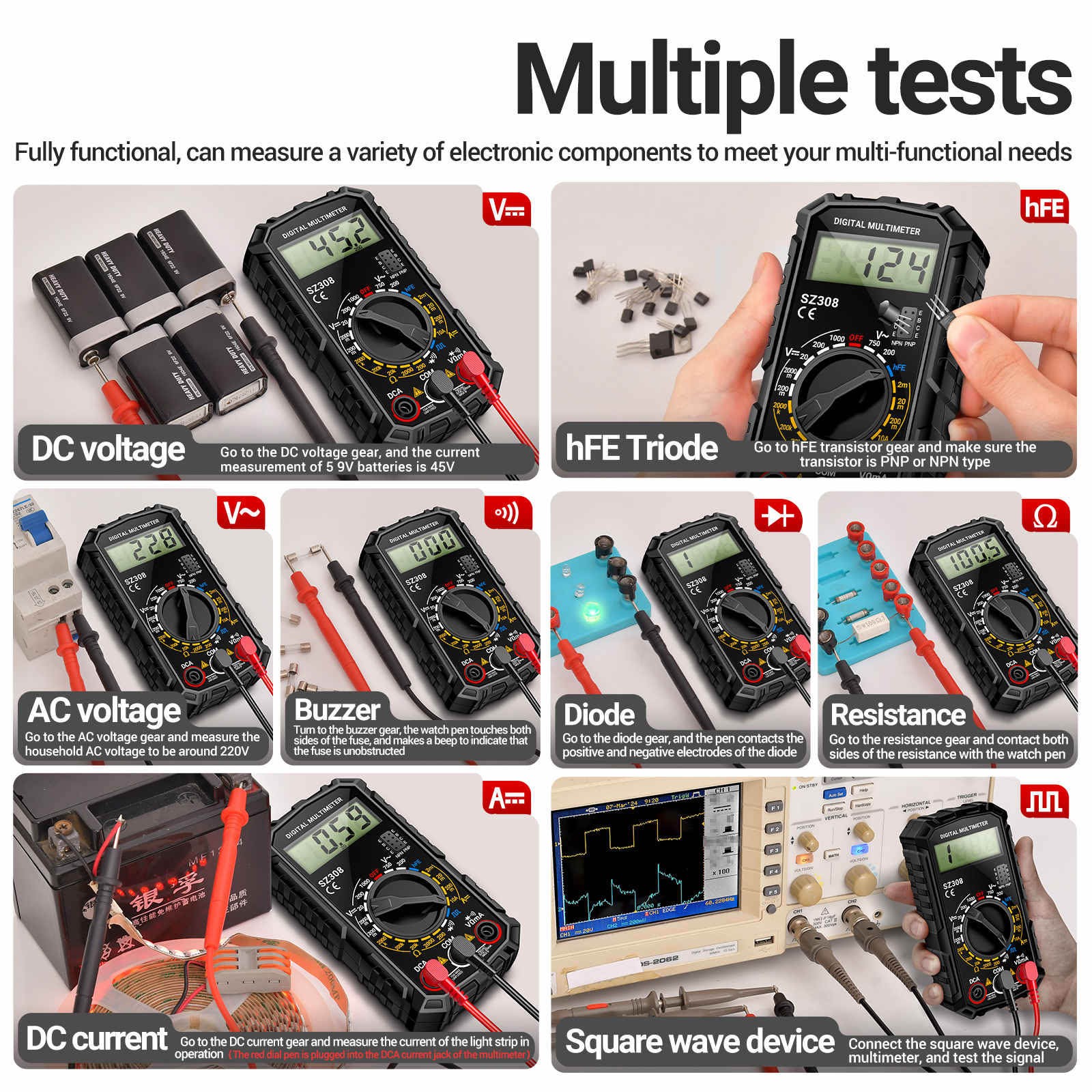 Auto Manual Multimeter for DC AC Voltage Current Resistance Diode Wave Output