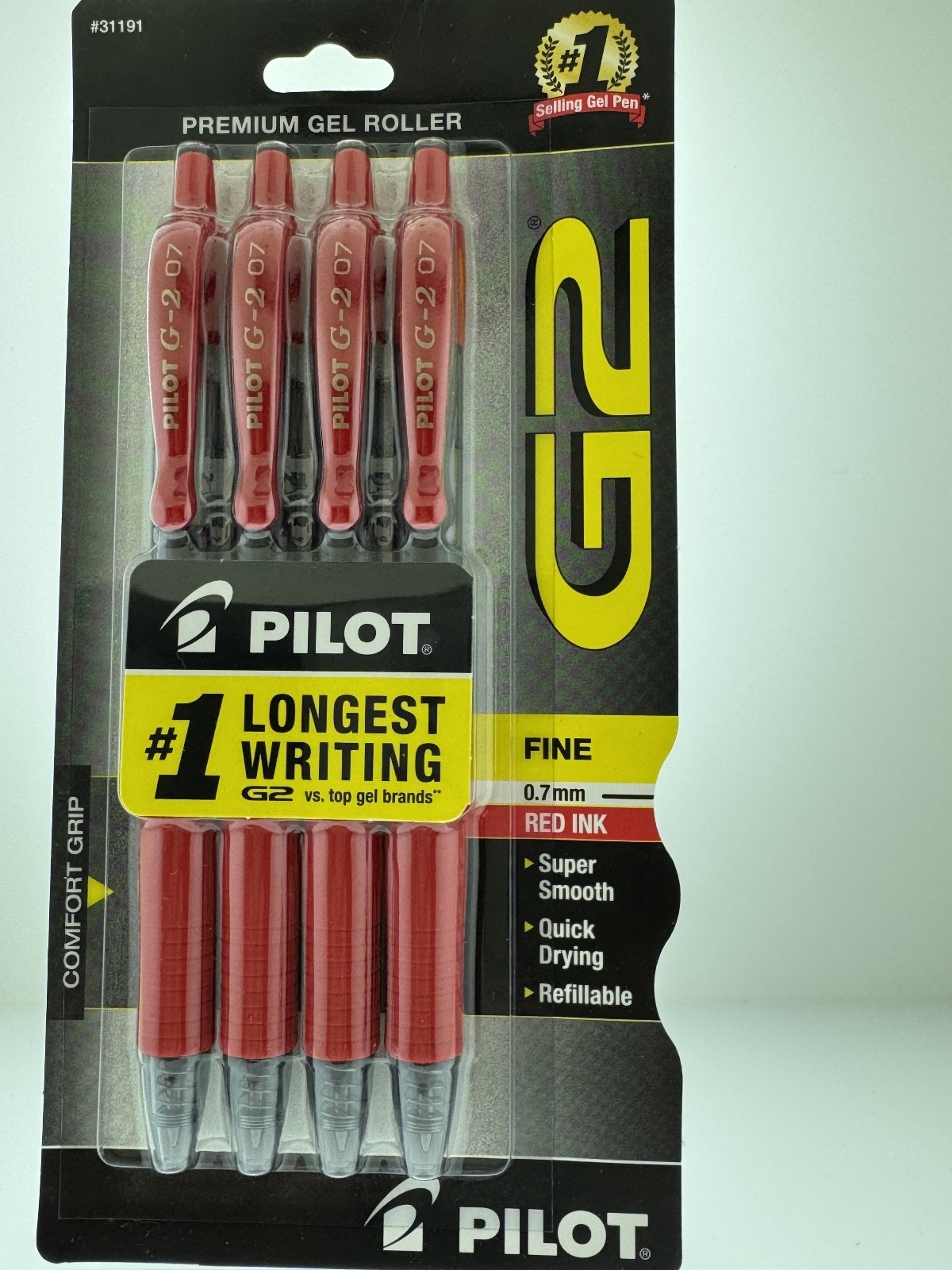 4 Pilot G2 Premium Retractable Gel Roller Ink Pens 0.7mm Red 4 – Pack or loose