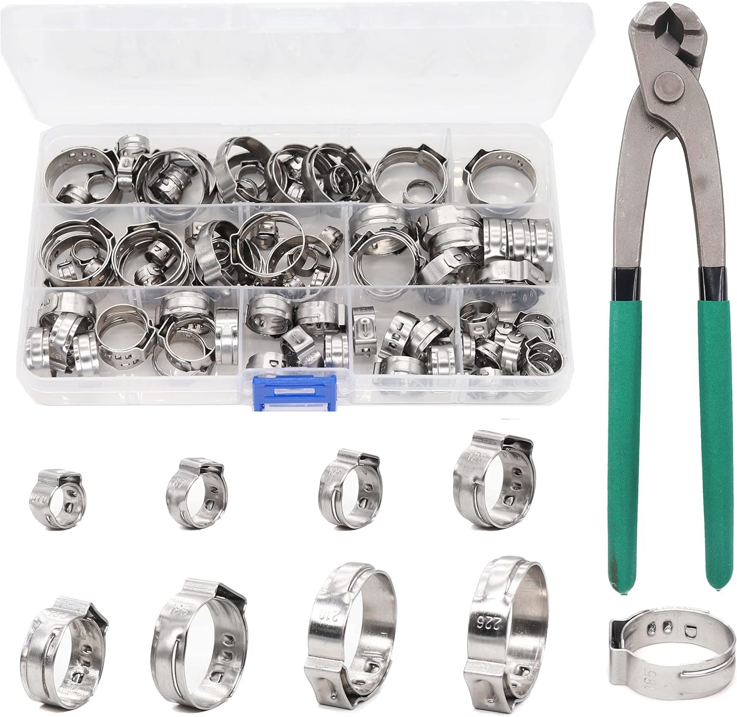 Binifimux Single Ear Hose Clamps, Oetiker Clamps, 92Pcs(6.0Mm-22.6Mm) Crimp Pipe
