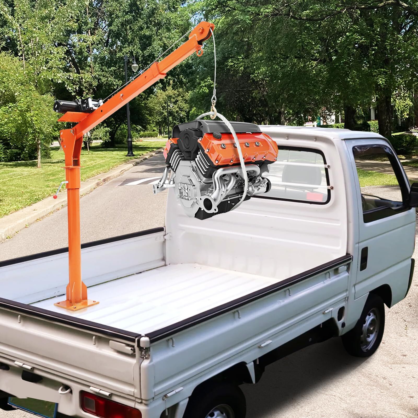 1100 Lbs Truck Hoist Crane Folding Truck Mounted W/Electric Winch 3500Lbs Pickup
