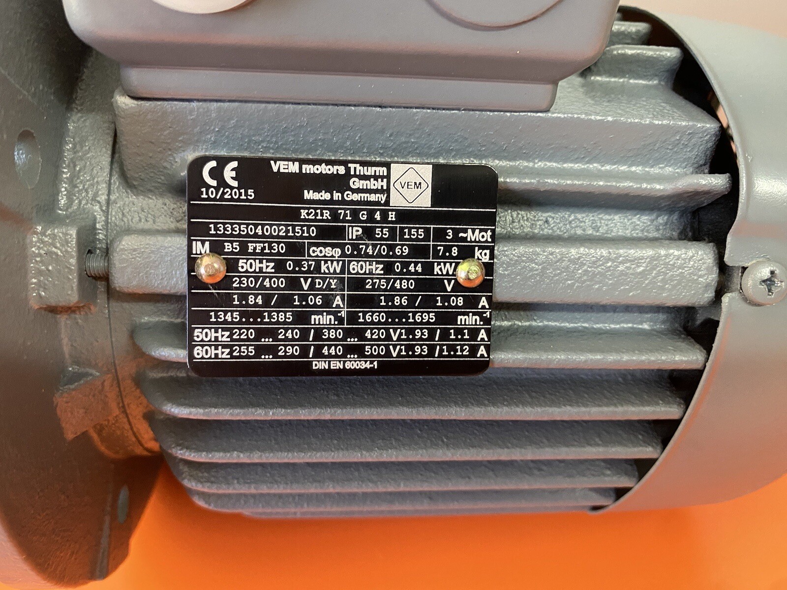 VEM Motors Thrum GmbH 3Ph 230/400VAC 50/60Hz 0.37/0.44 Kw K21R 71G4H