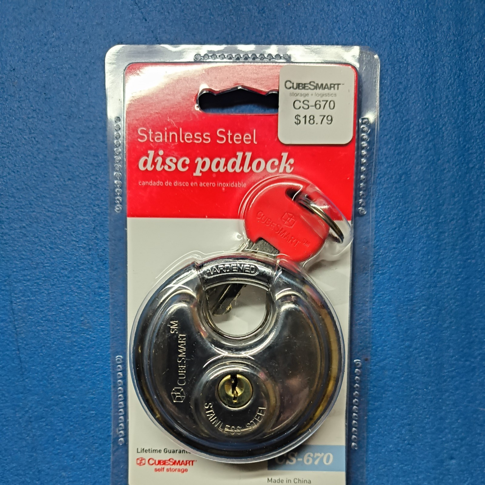 CubeSmart 2¾» Stainless Steel Disc Padlock New Key Lock Storage Locker U Haul