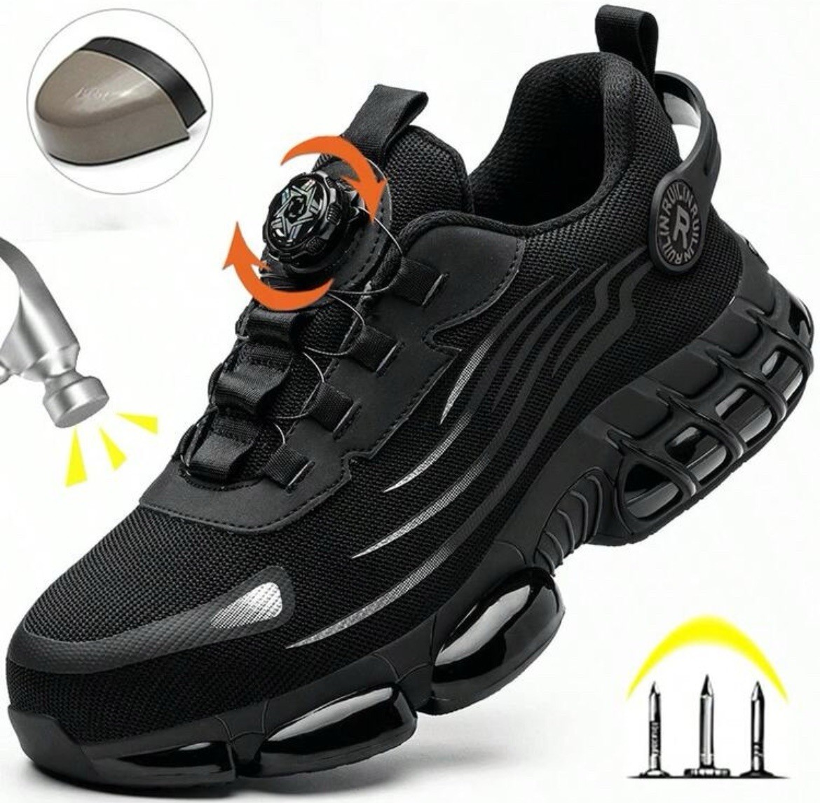 RUNRUILIN Anti-Slip Puncture Proof Steel Midsole Safety Work Shoes Gray/Black