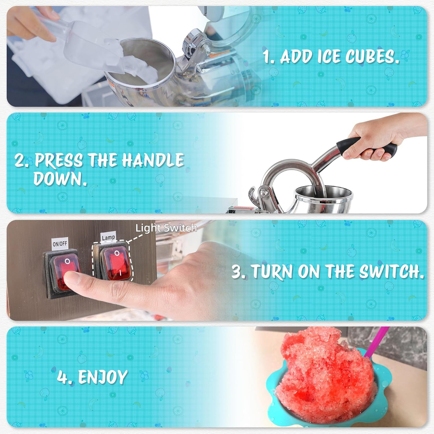 Commercial 48L Snow Cone Machine – 500LB/H Electric Shaved Ice Maker