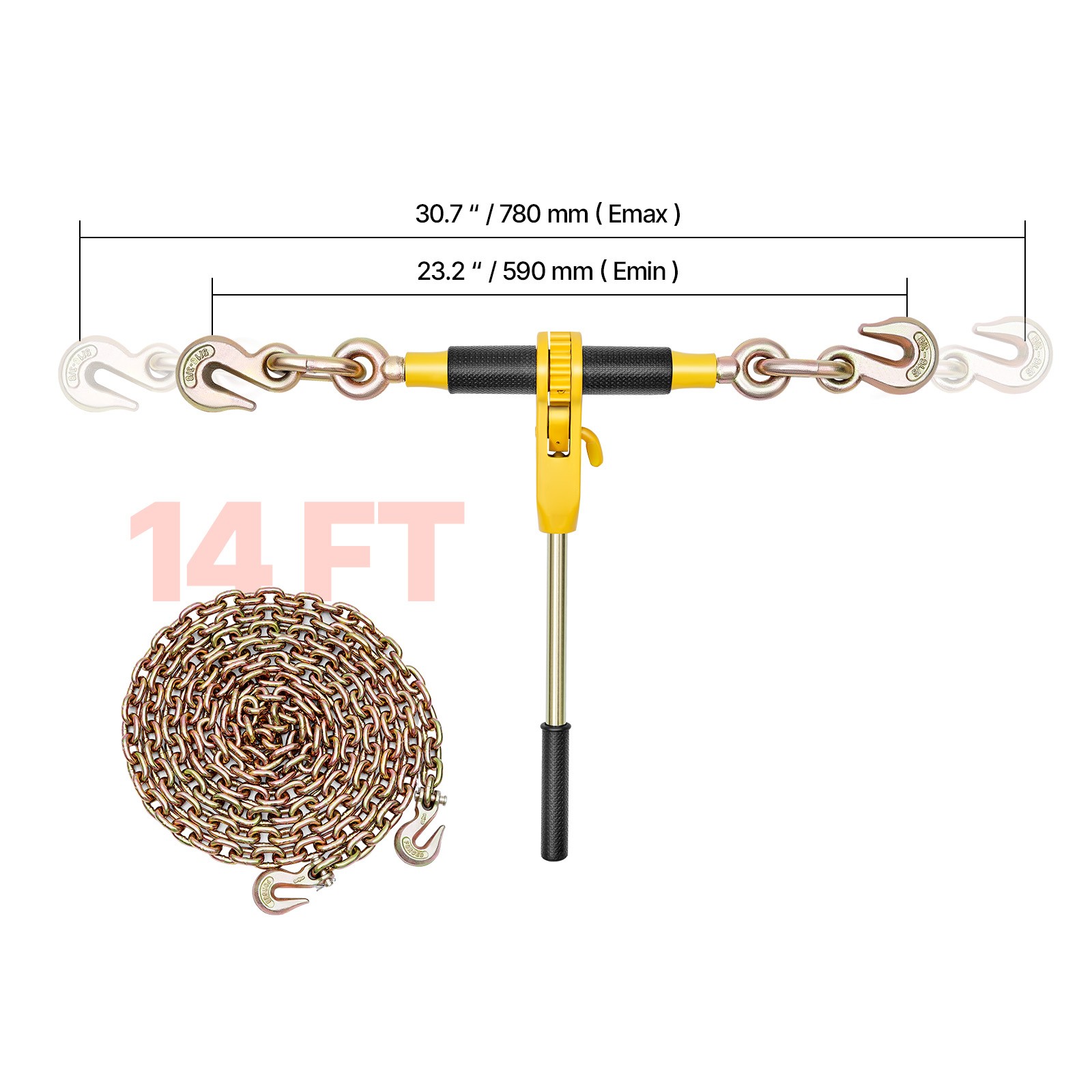 Uimoso 2 Pack 5/16″-3/8″ Ratchet Binder w/G80 14 ft Chains for Secure Hauling