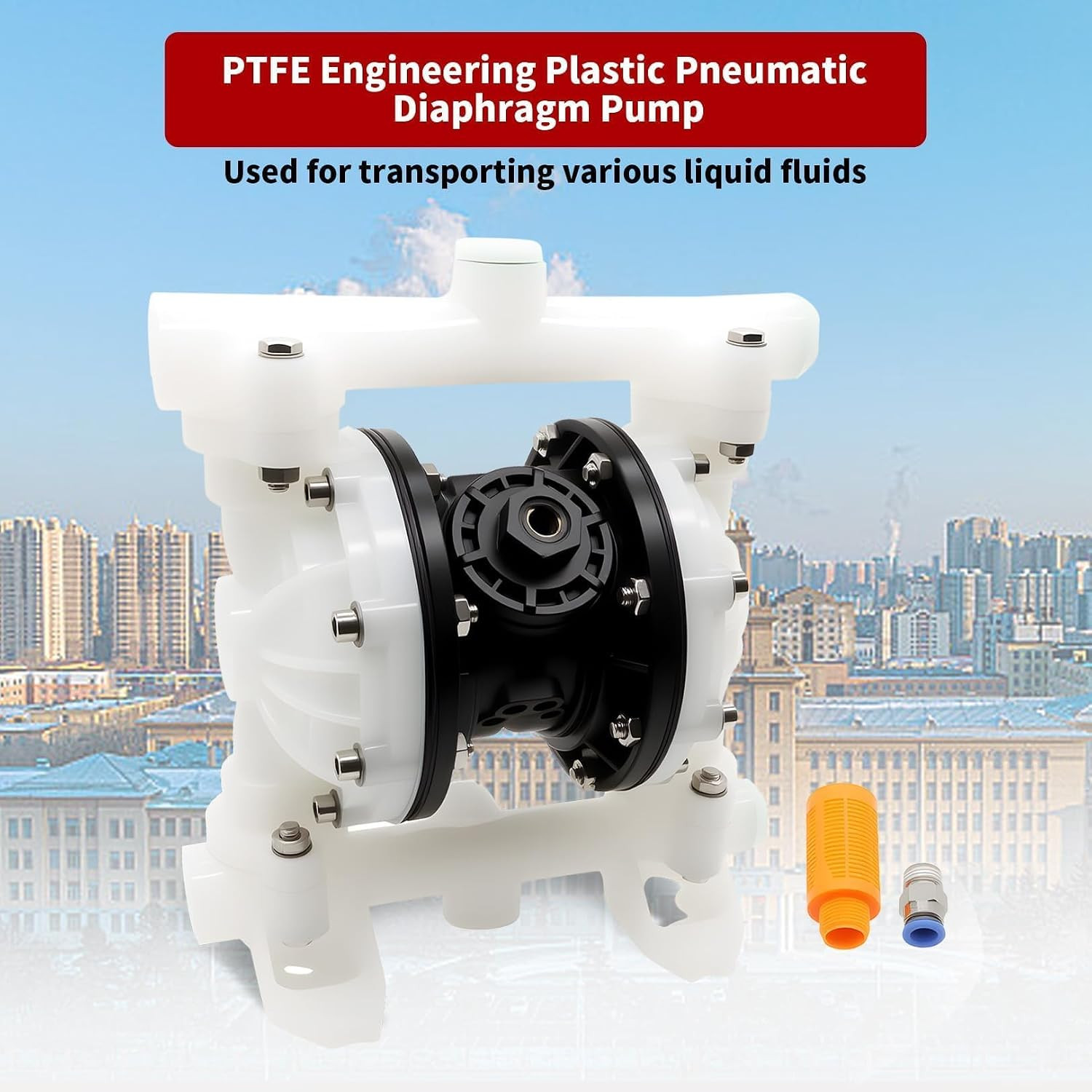 Pneumatic Double Diaphragm Pump PTFE 22GPM Max 120PSI 1″ In/Out | Used to Transp