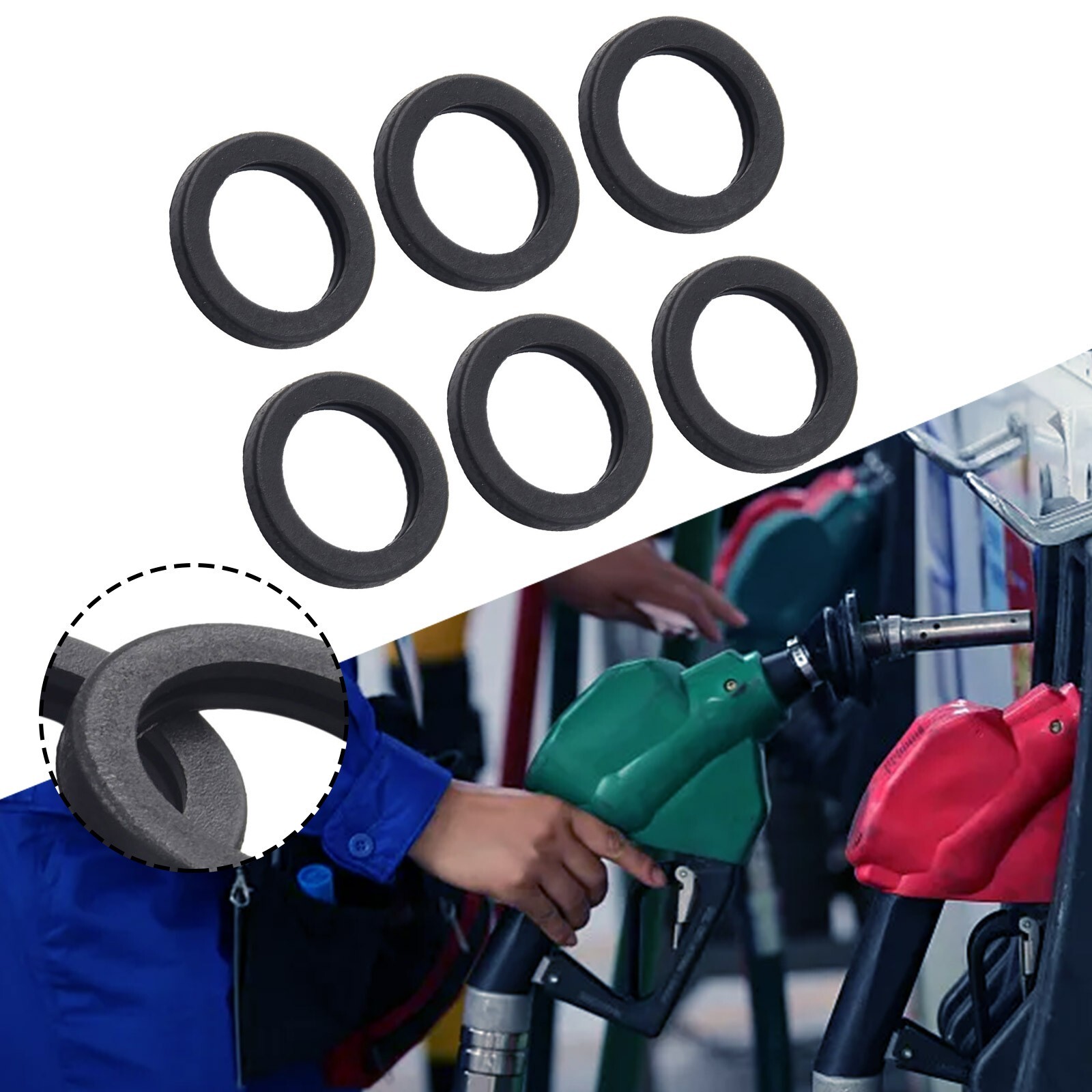 6pcs Gas Tank Gasket With U-seal Groove Metal Tank Gas Cap Gasket Spout Rubber