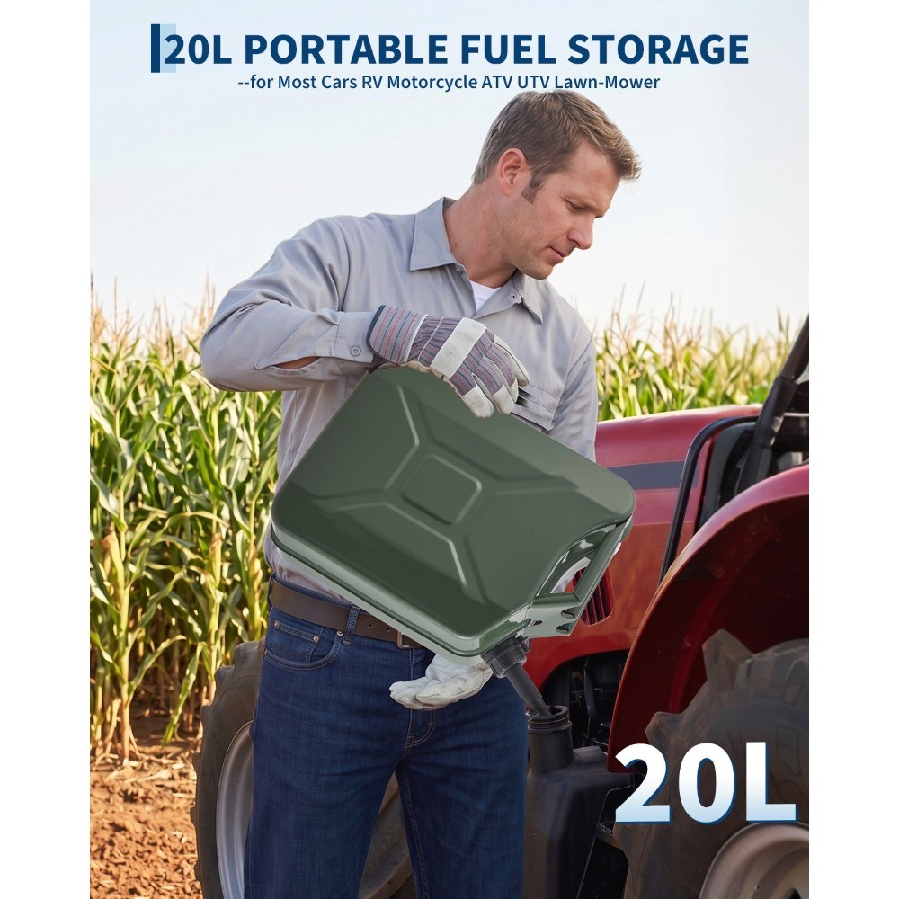 2Pcs 5.3 Gallon Jerry Can Gas Steel Tank Green Military NATO Style W/ Spout US
