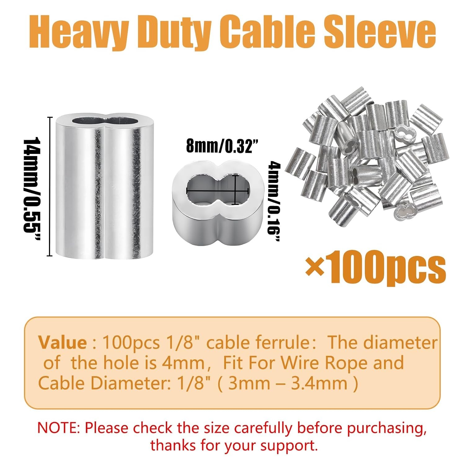 Crimp Sleeves 100Pcs 3mm Aluminum Cable Ferrule 1/8