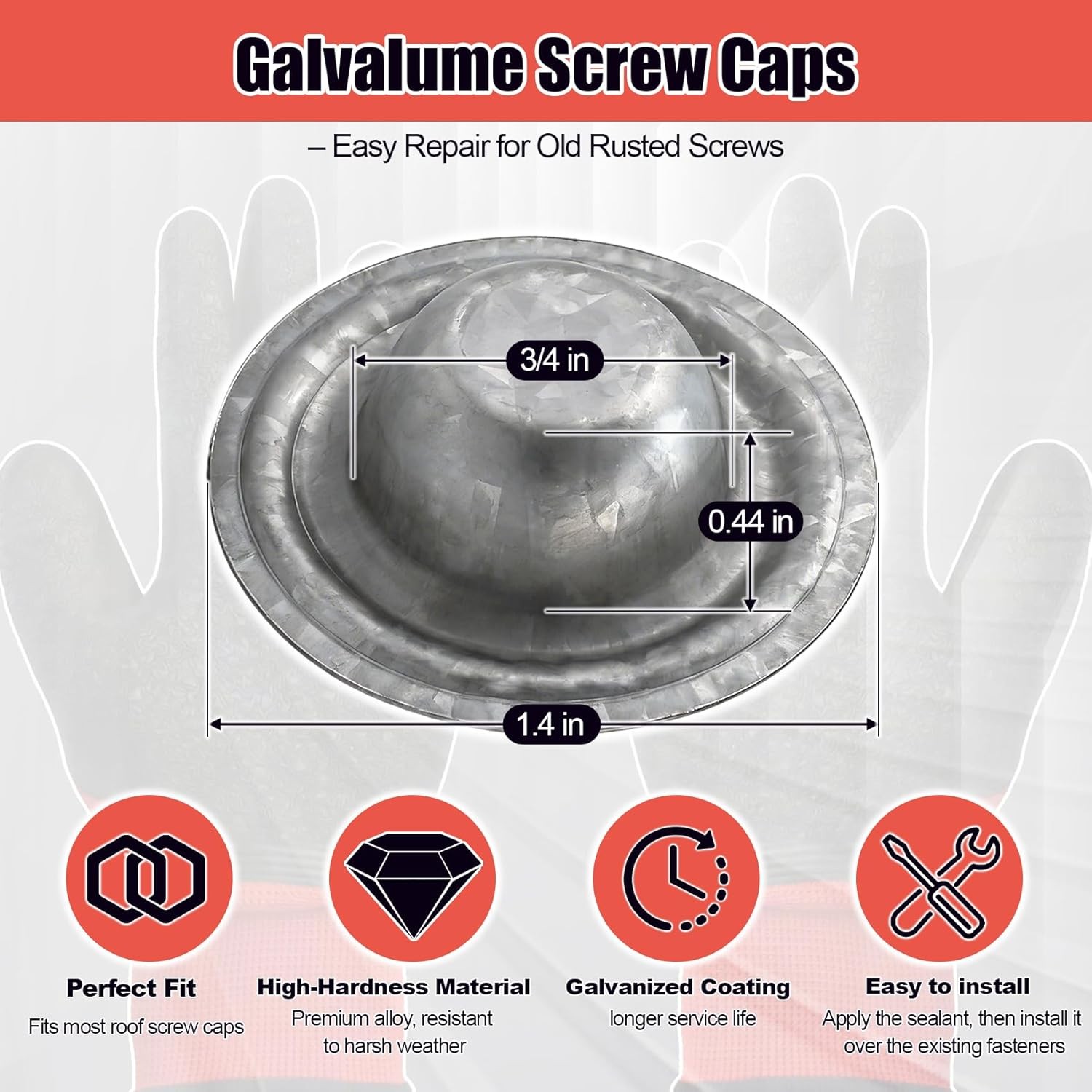 100 Pack Galvalume Metal Roof Screw Caps Rustproof Waterproof Roofing Screw Caps
