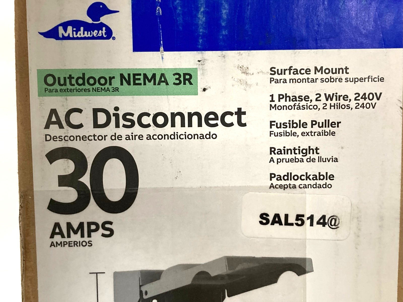 Midwest 30A Outdoor AC Disconnect 120/240 Volt Fused U035F2P