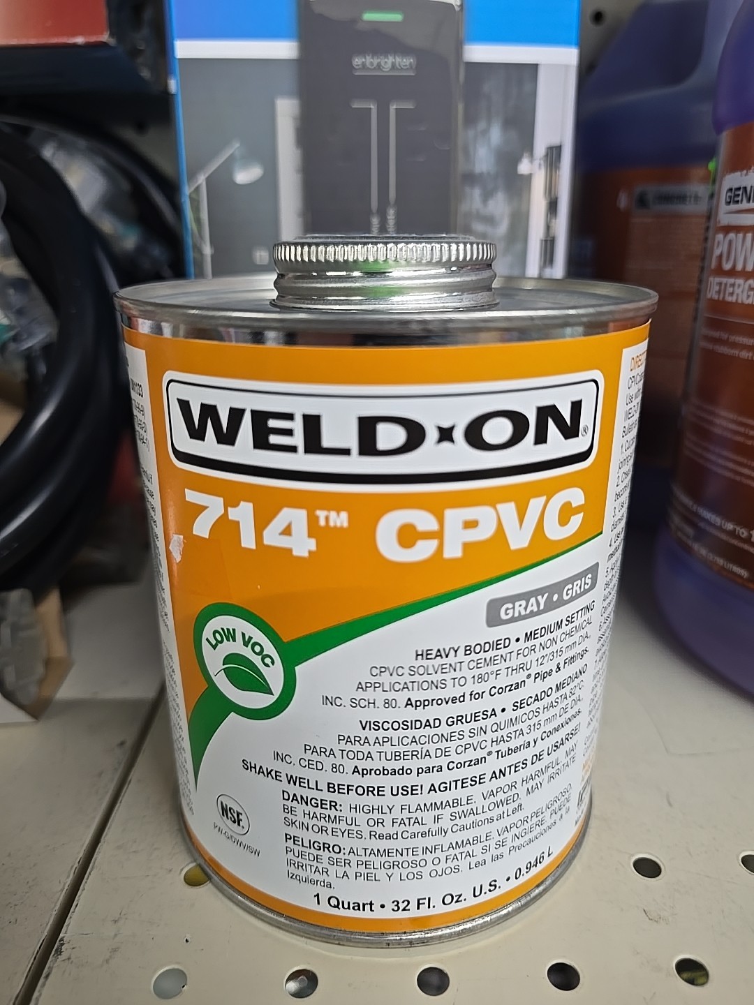 Weld On 714 CPVC Heavy Bodied Medium Setting HD Cement 1 Quart Gray Exp 10/2027