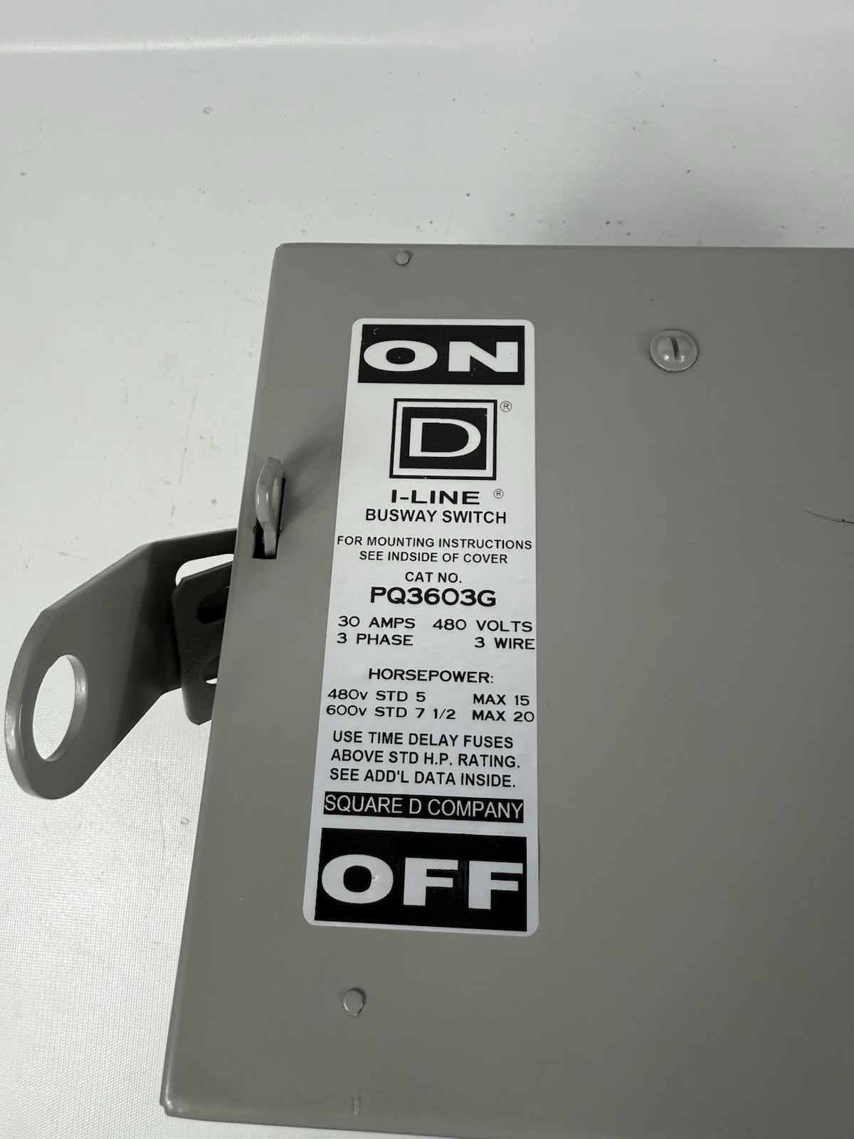 Square D I-Line PQ3603G 30 AMP 600V 3PH Fusible Busway Plug 3W, With ground, 30A