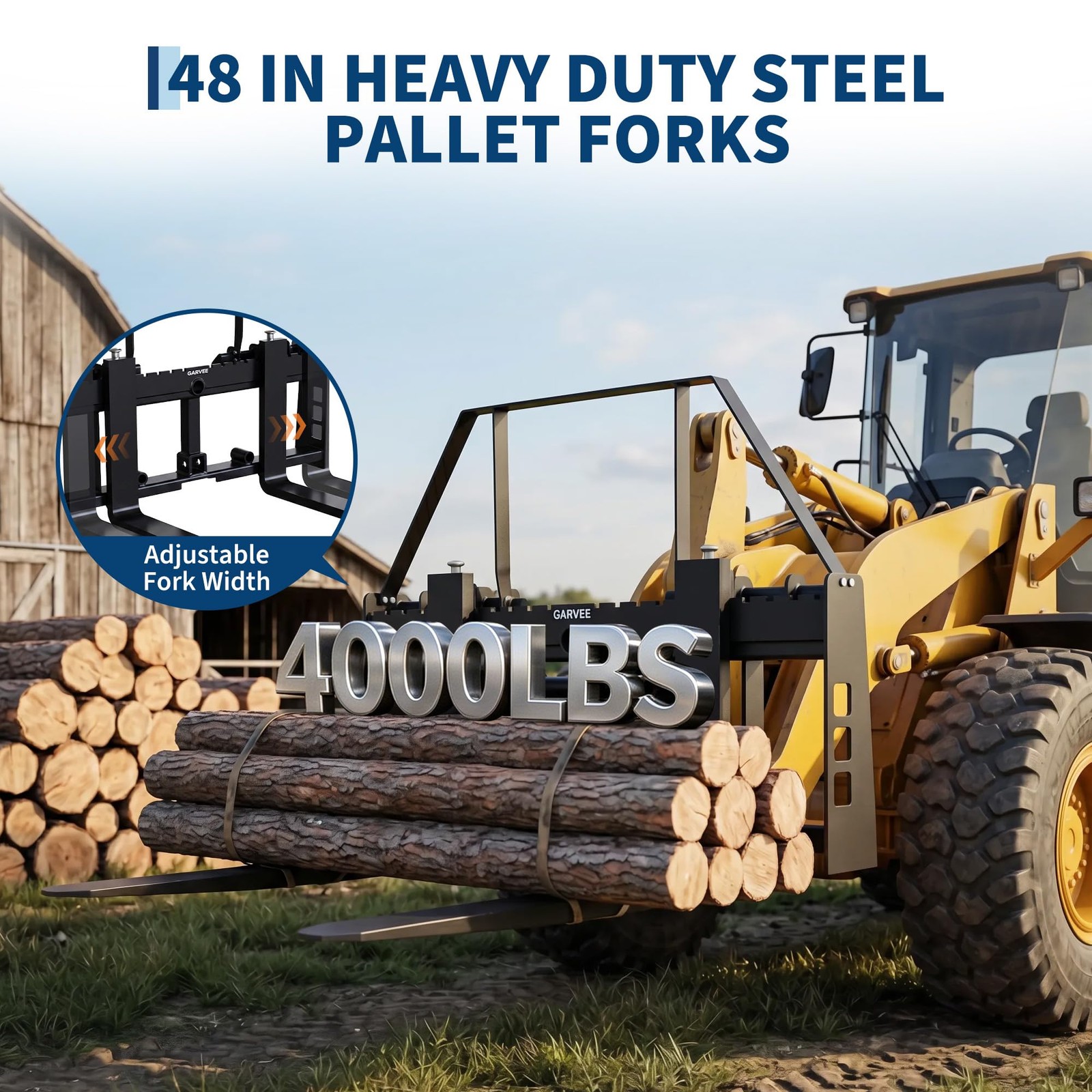 4000Lbs Attachments Mini Skid Steer Pallet Fork Frame, 48″ Pallet Fork Blades
