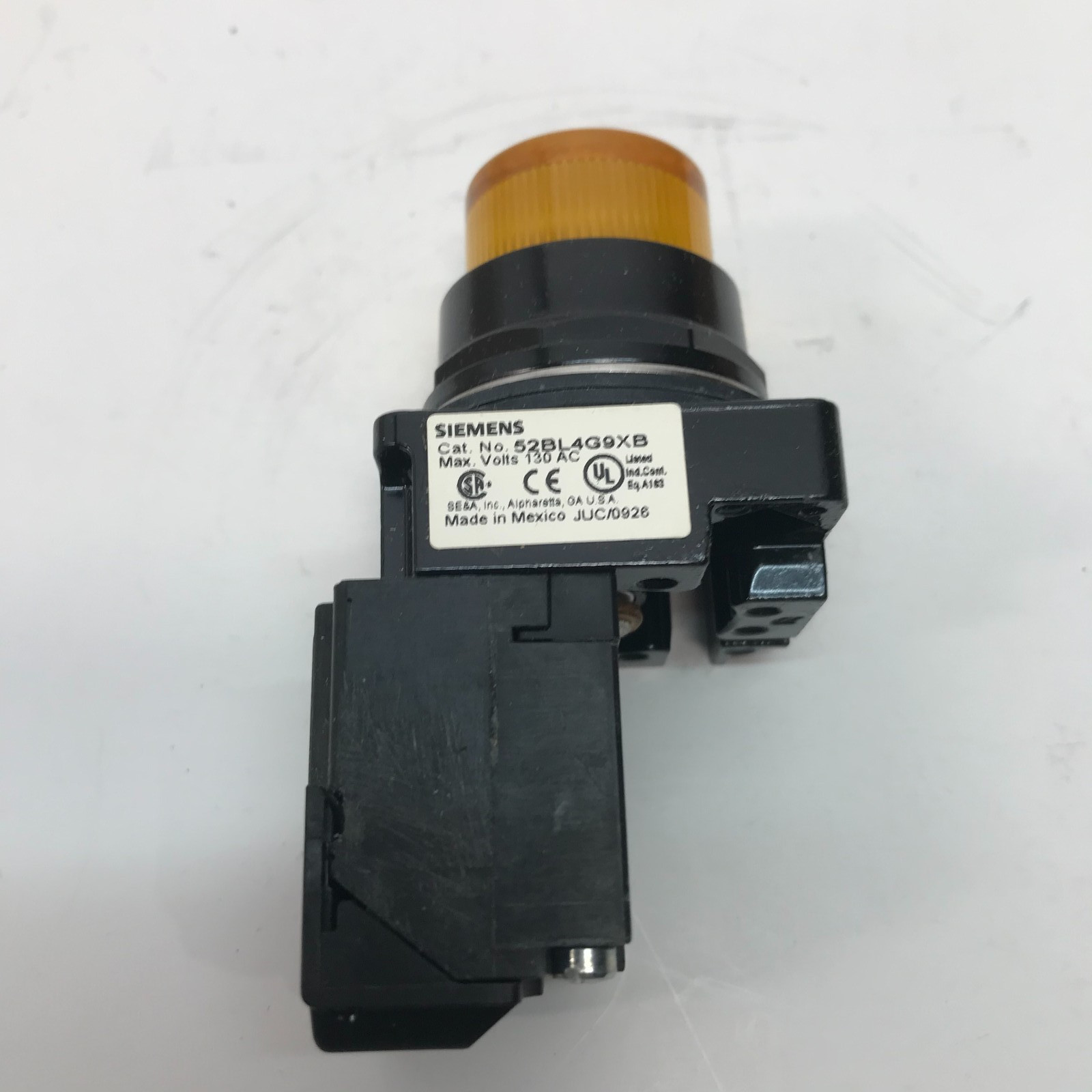 Siemens 52BL4G9XB Pilot Light Transformer Type 120 Volts AC, Amber, LED Bulb