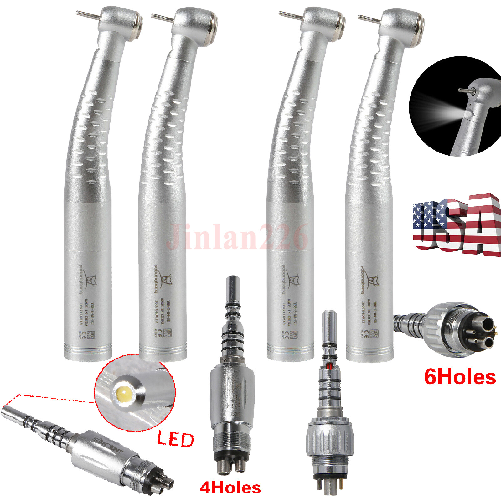 Dental Fiber Optic LED Handpiece High Speed Fit Quick Coupler 4Hole/6Hole Swivel